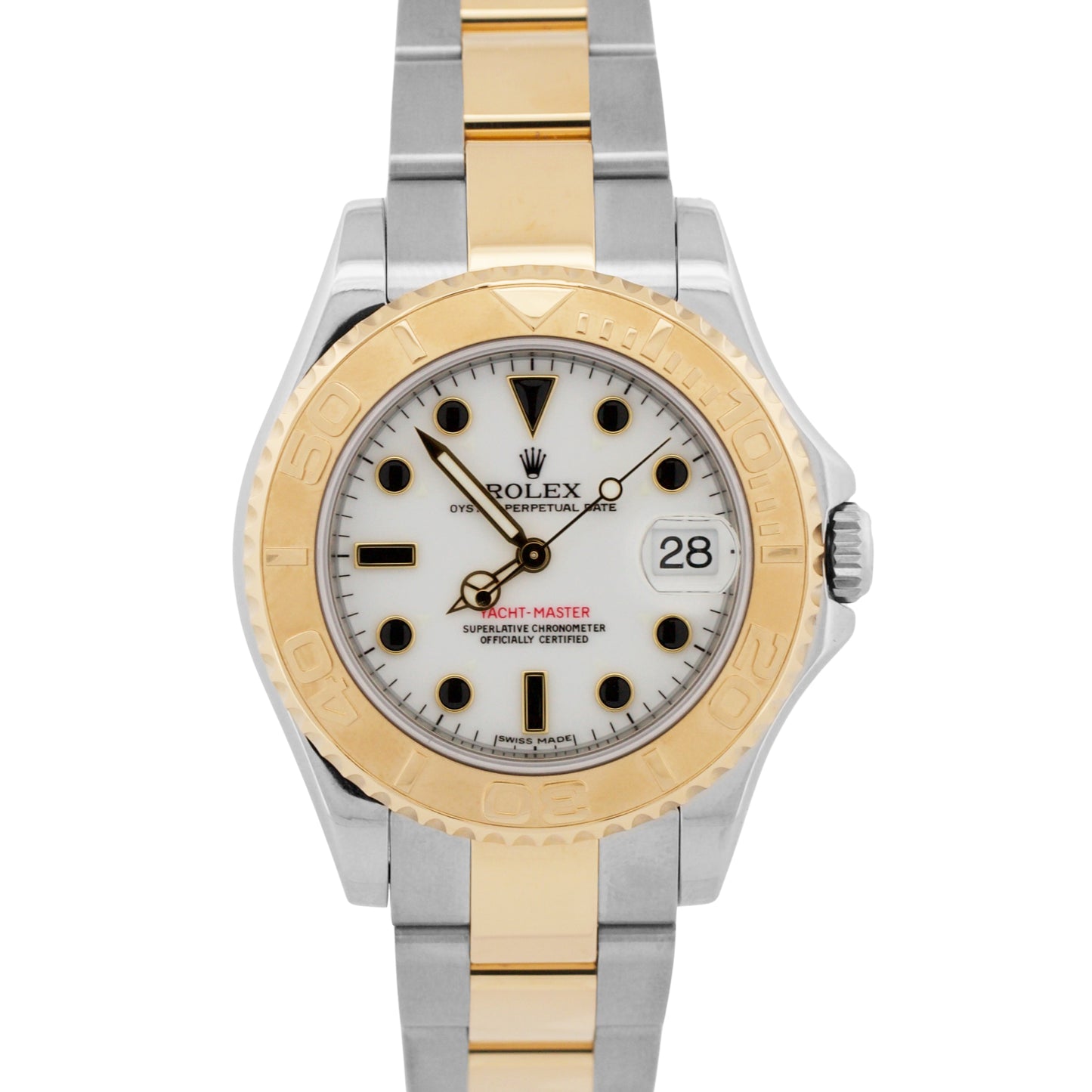 2012 Rolex Yacht-Master WHITE 18K Yellow Gold Stainless 35mm Two-Tone 168623 BOX