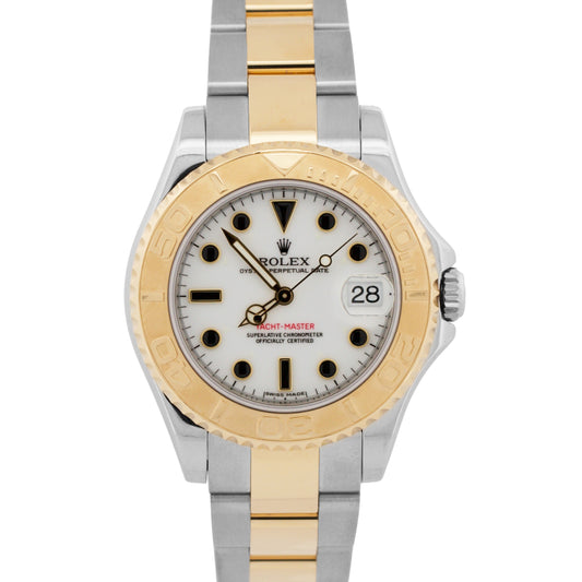 Ladies Rolex Yacht-Master WHITE 18K Yellow Gold Steel 35mm Two-Tone 168623 BOX