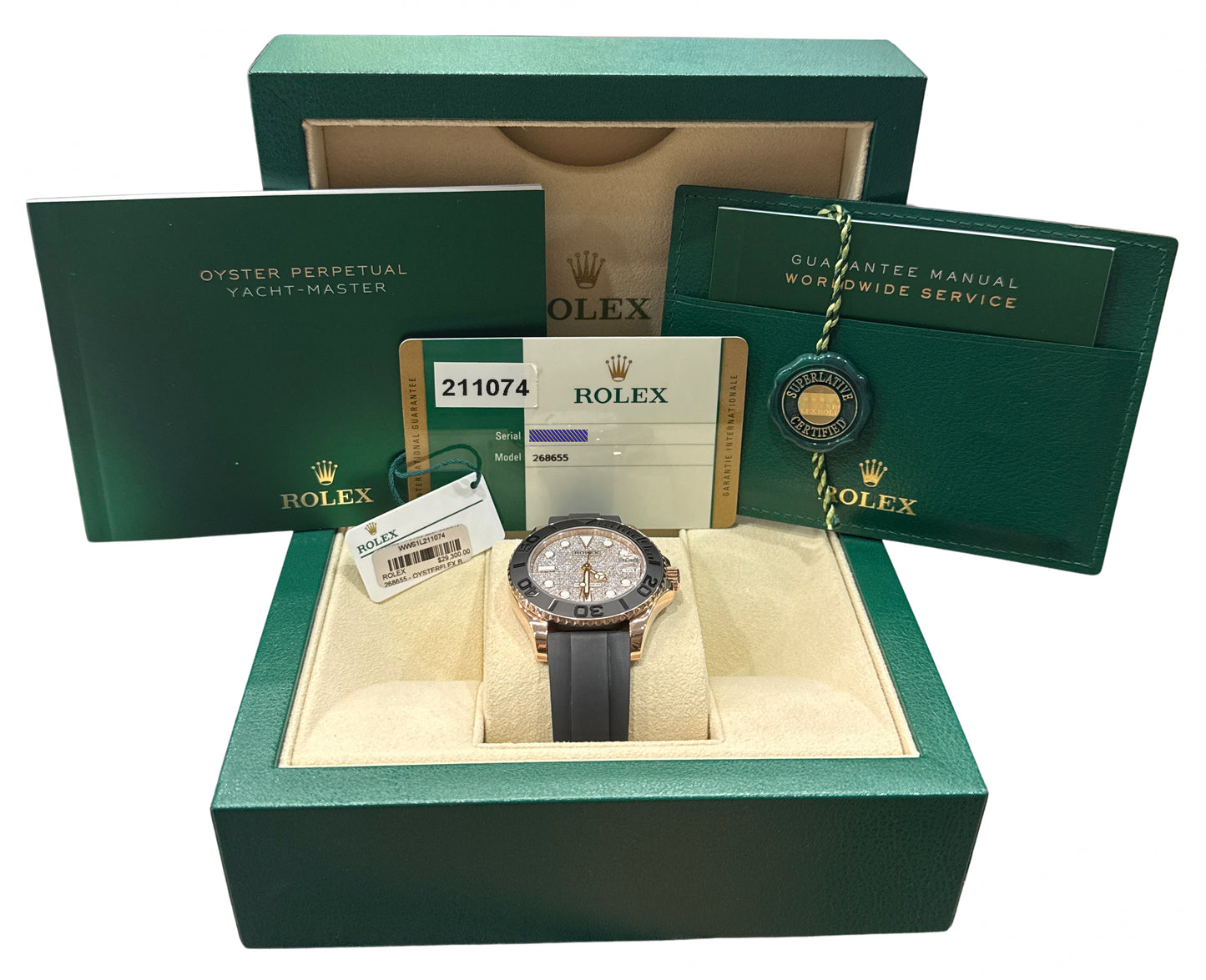 2019 PAPERS Rolex Yacht-Master PAVE DIAMOND 18K Gold Oysterflex 37mm 268655 BOX