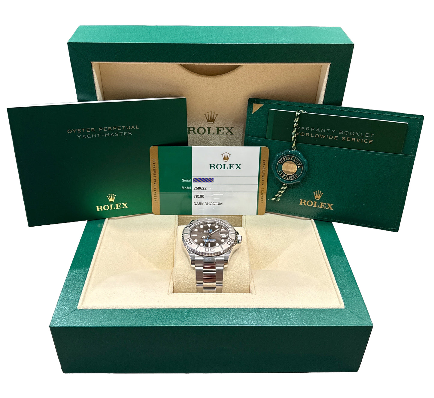 2019 PAPERS Rolex Yacht-Master RHODIUM Blue 37mm 950 Platinum Steel 268622 BOX