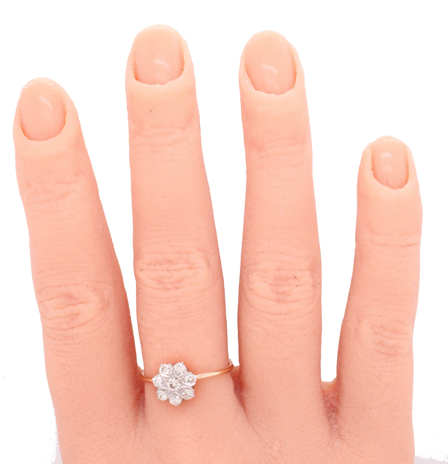 Antique Art Deco 0.25ctw Diamond Flower Ring - 14k Yellow Gold Pin Conversion