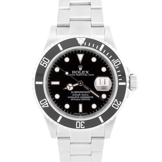 Rolex Submariner Date BLACK Stainless Steel 40mm Oyster NO-HOLES Watch 16610