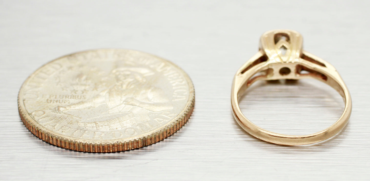 Antique 0.50ct Diamond Solitaire Ring | Square Bezel Set - 14k Yellow Gold