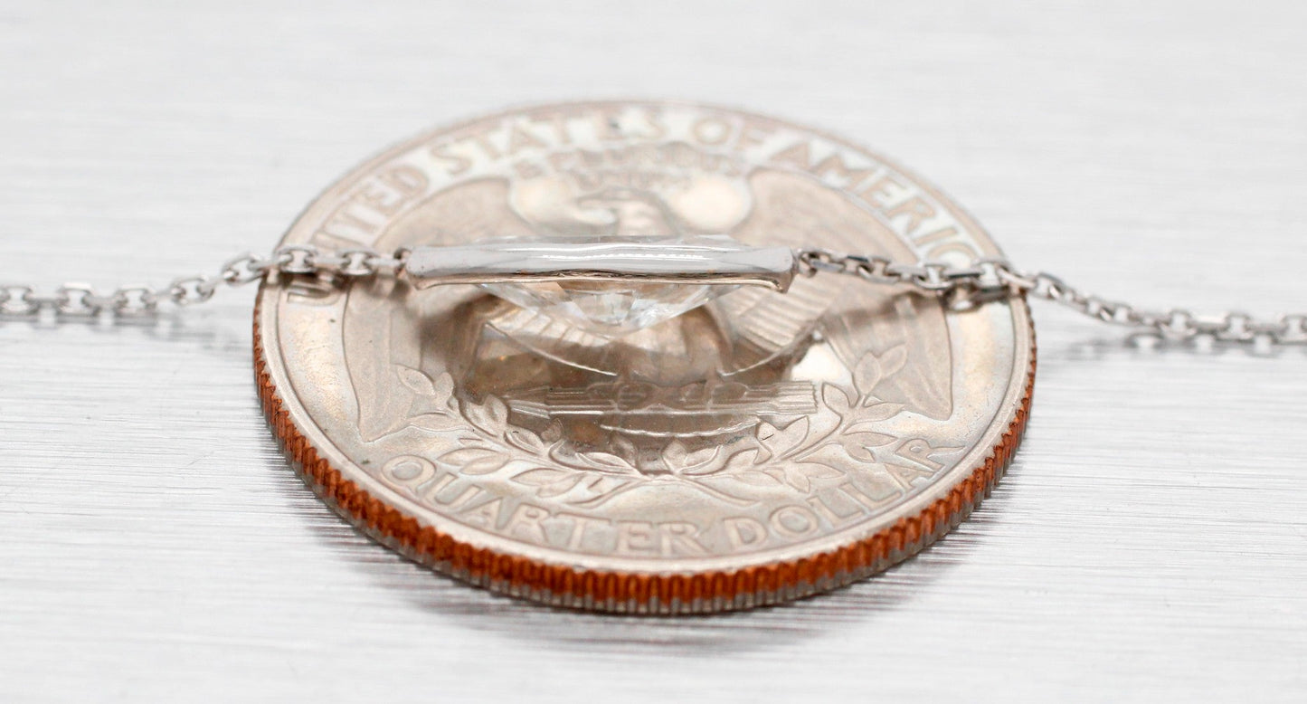 Vintage 1.10ct Marquise Diamond Pendant - 14k White Gold Necklace - 18"