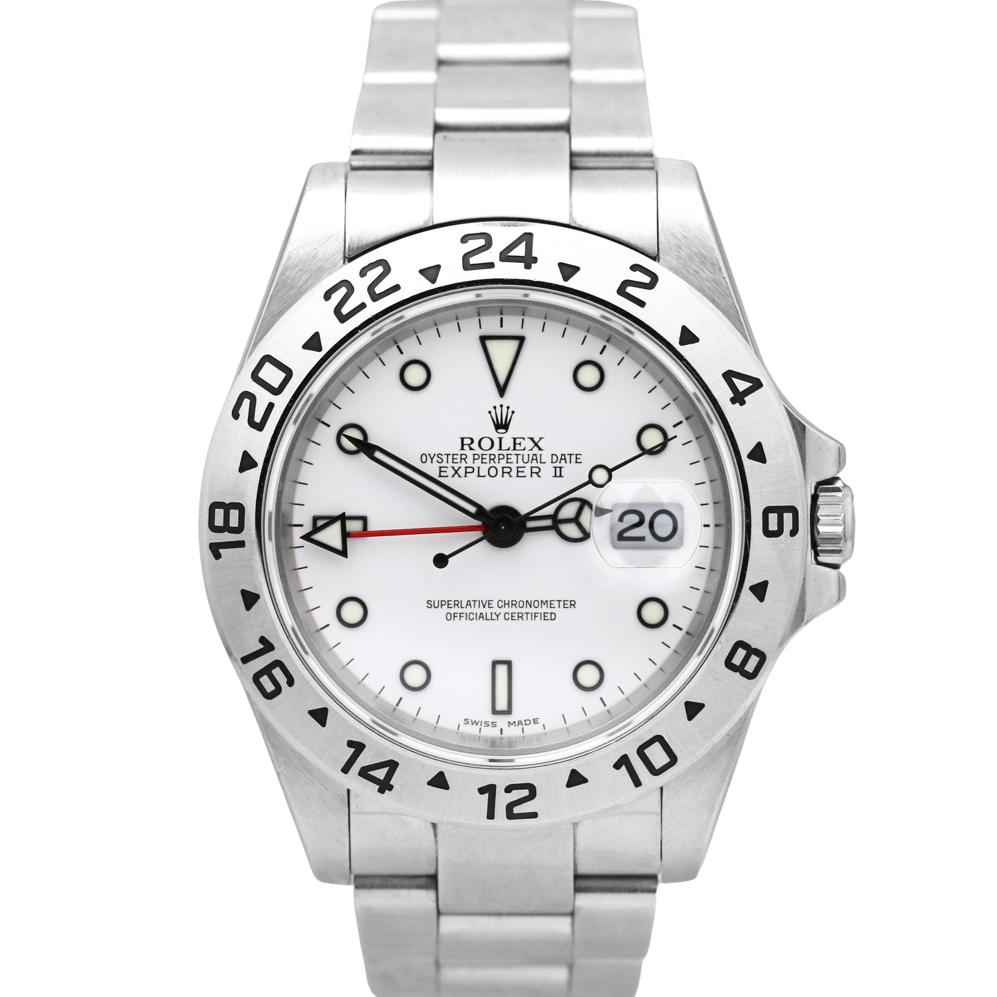 UNPOLISHED Rolex Explorer II Polar White NO-HOLES GMT Date Watch 40mm 16570