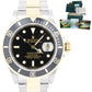 Rolex Submariner Black Two-Tone NO HOLES CASE 18K Yellow Gold 16613 40mm B+P