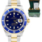 2003 Rolex Submariner Two-Tone Stainless Blue NO HOLES Dive 40mm Watch 16613 BP