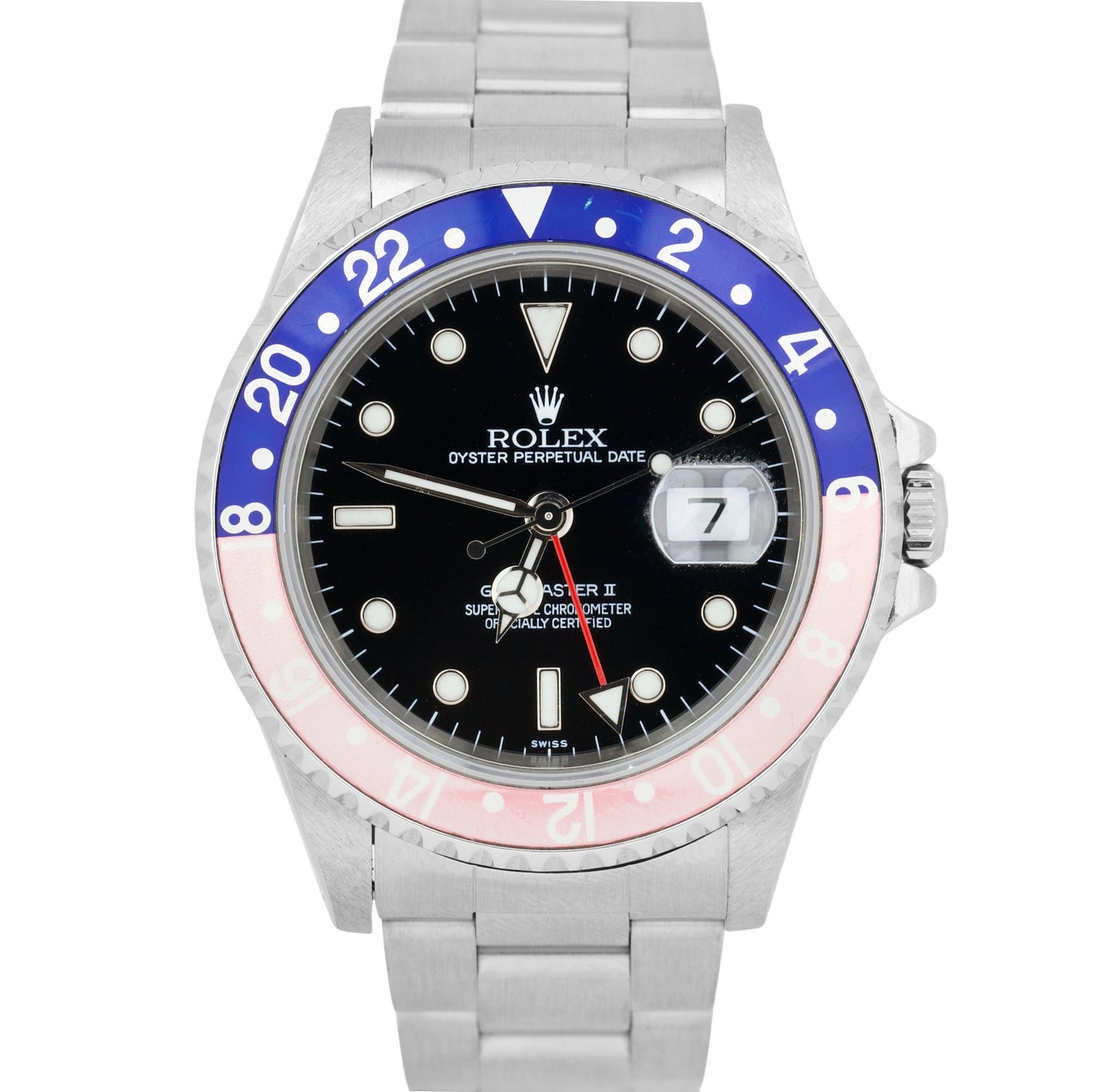 Rolex GMT-Master II PEPSI Blue Red SWISS ONLY Stainless 40mm 16710 Date Watch