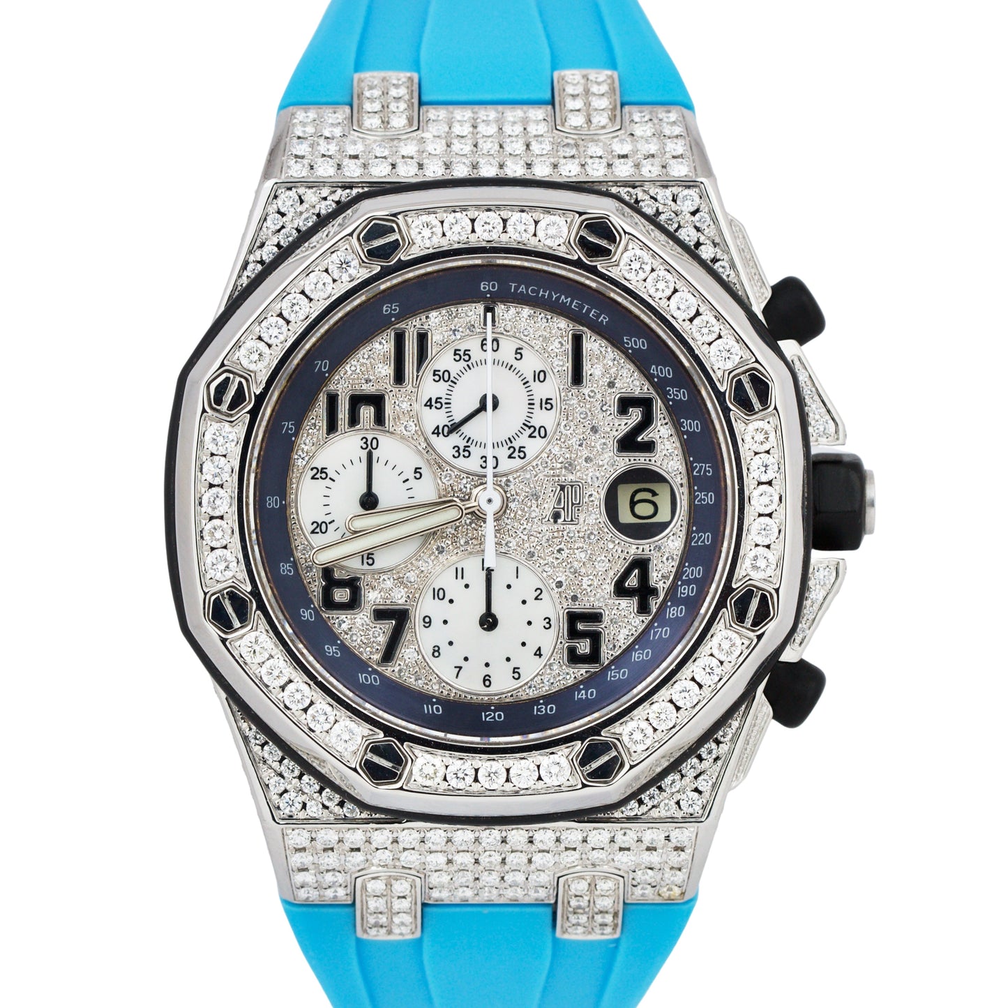 Audemars Piguet Royal Oak Offshore 42mm DIAMOND PAVE Blue Rubber 25940SK Watch