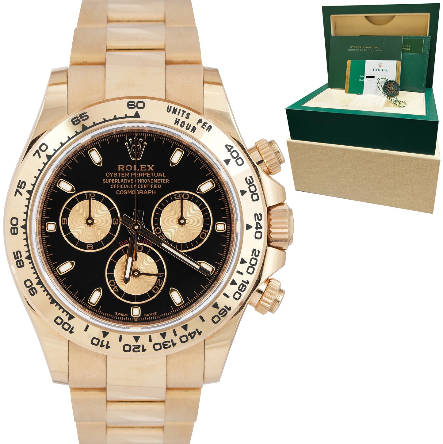 UNPOL. 2017 Rolex Daytona Cosmograph Black 40mm 18K Rose Gold Watch 116505 CARD