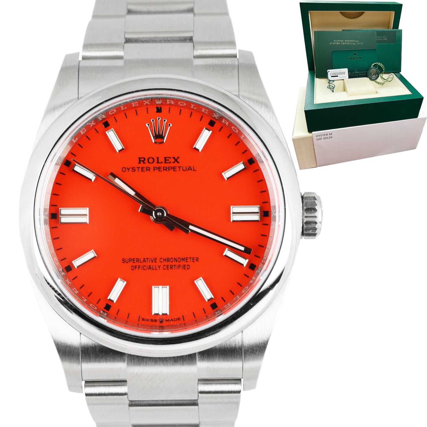 2021 Rolex Oyster Perpetual 36mm CORAL RED 36mm Stainless Watch 126000 BOX CARD
