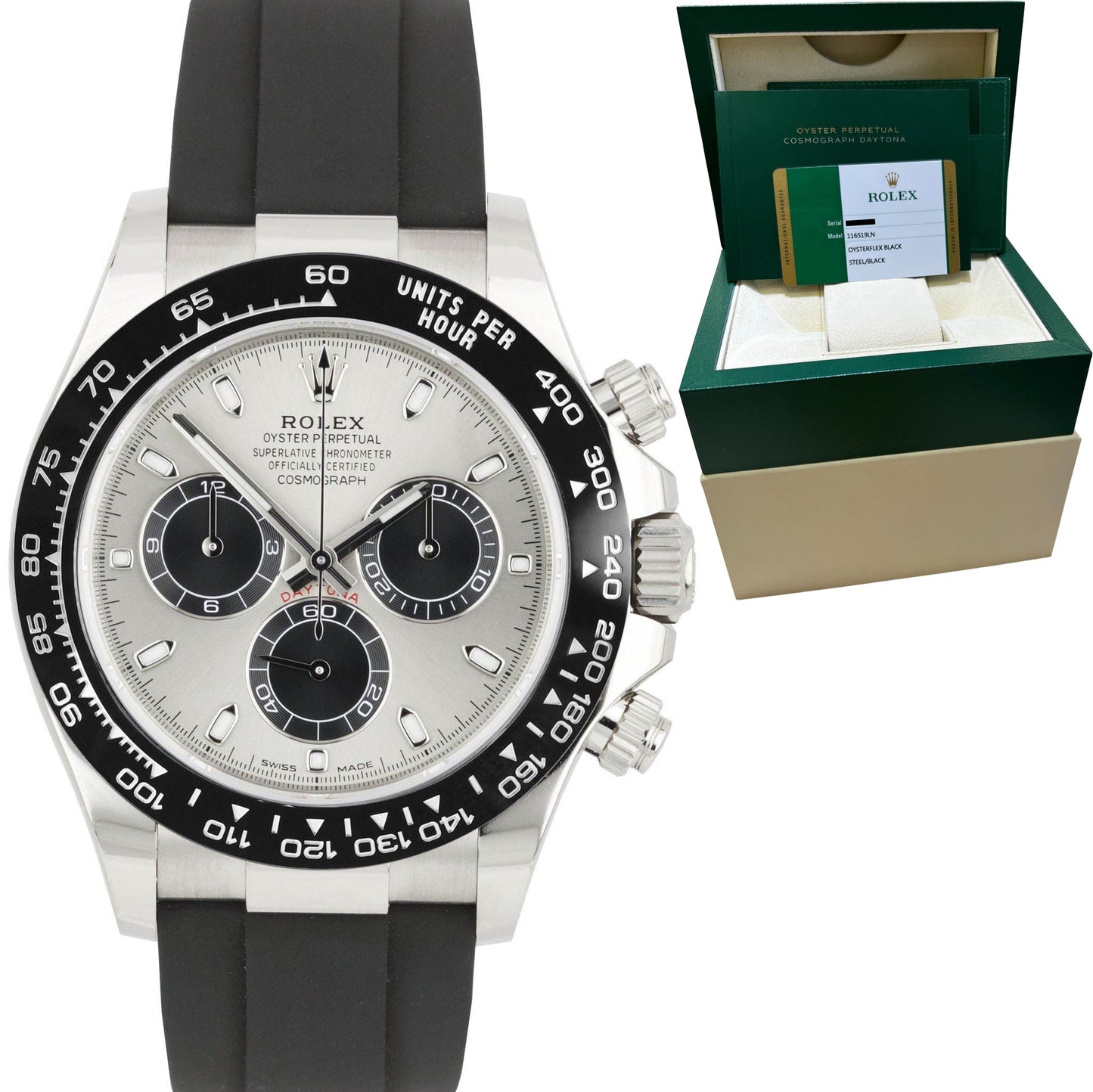 MINT 2020 Rolex Daytona White Gold Silver Black 40mm Watch 116519 LN BOX CARD