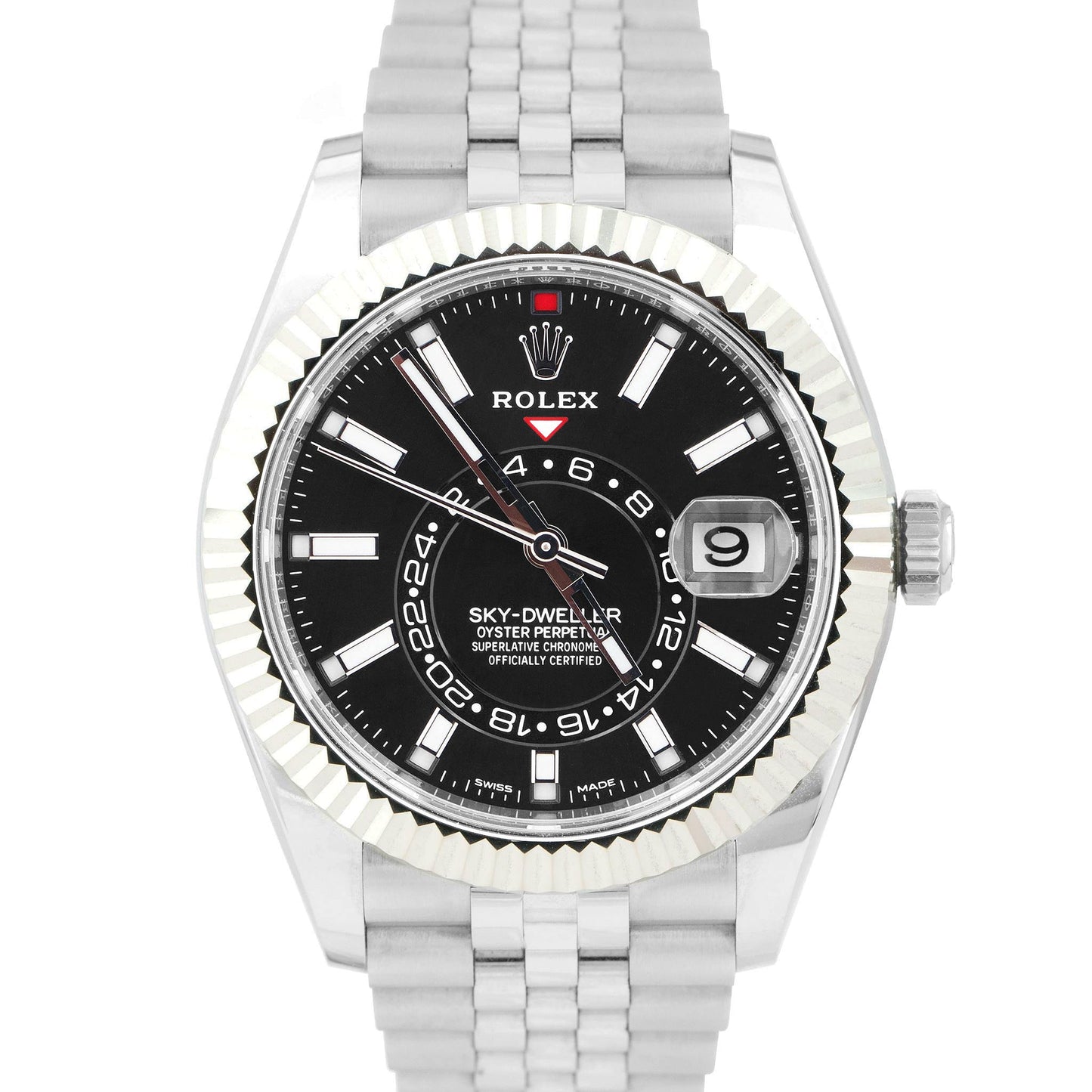 BRAND NEW 2023 Rolex Sky-Dweller Black Stainless 42mm Jubilee Watch 326934 B+P