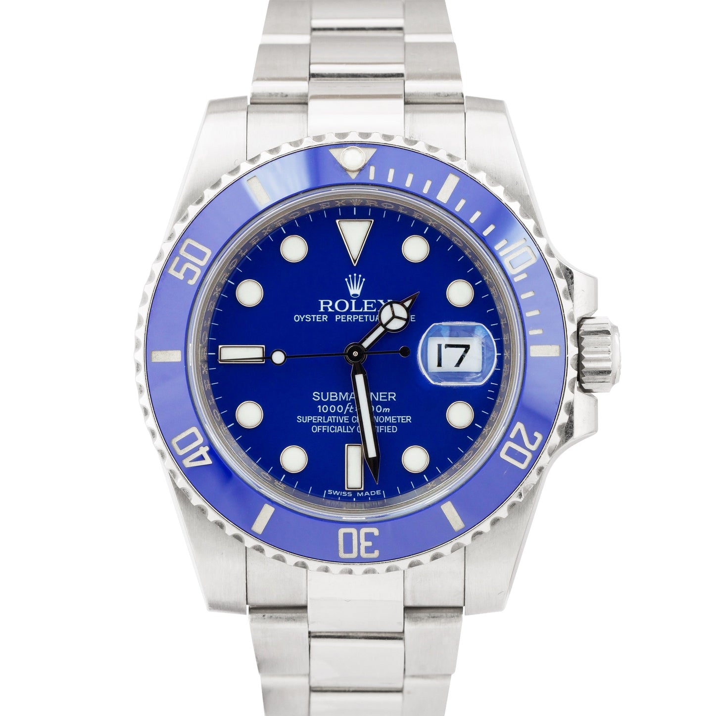 2014 Rolex Submariner Date Ceramic 18K White Gold Smurf Blue 40mm Watch 116619 B