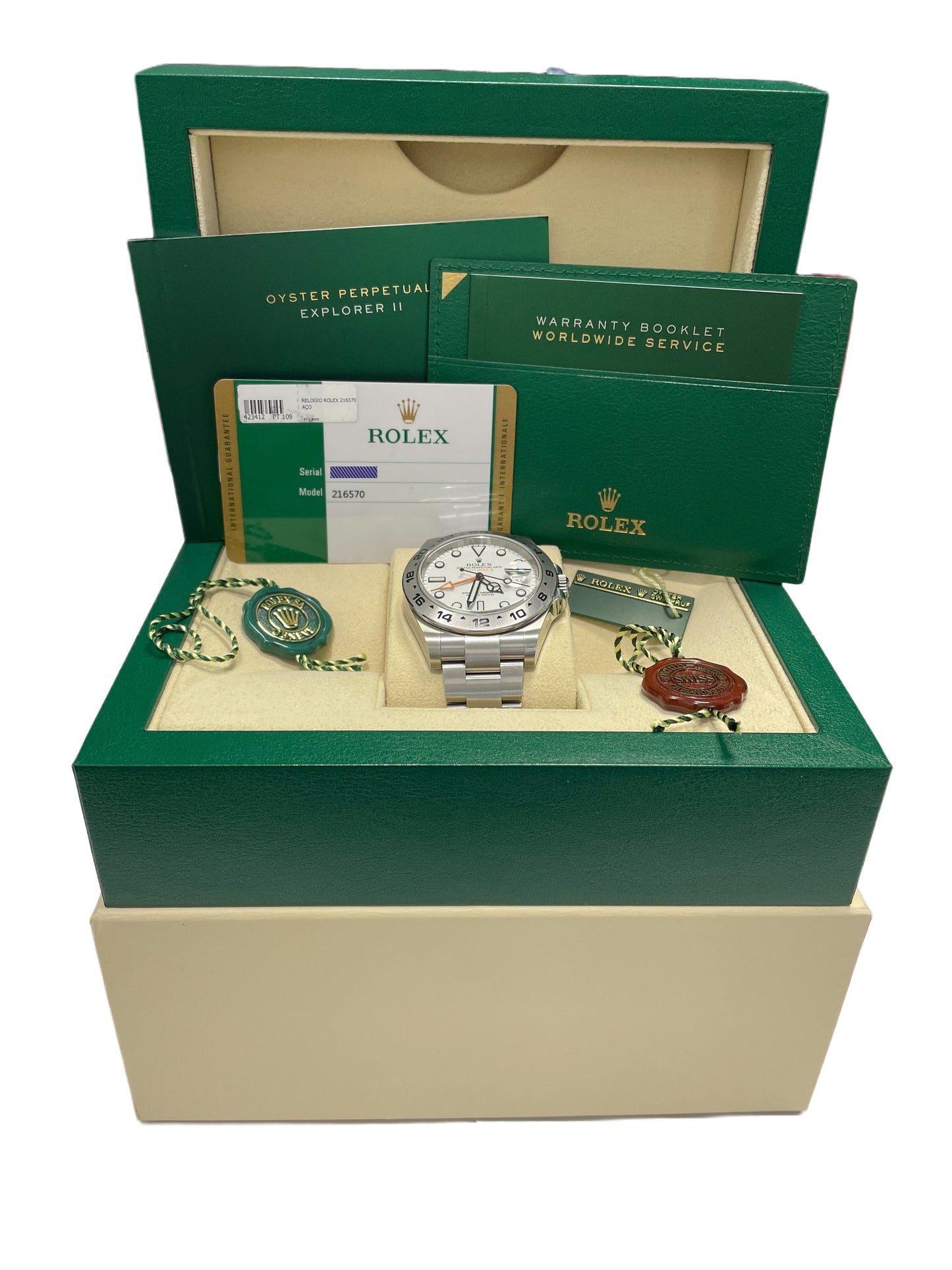 UNPOLISHED 2018 Rolex Explorer II 42mm 216570 Polar White Orange GMT Watch BP