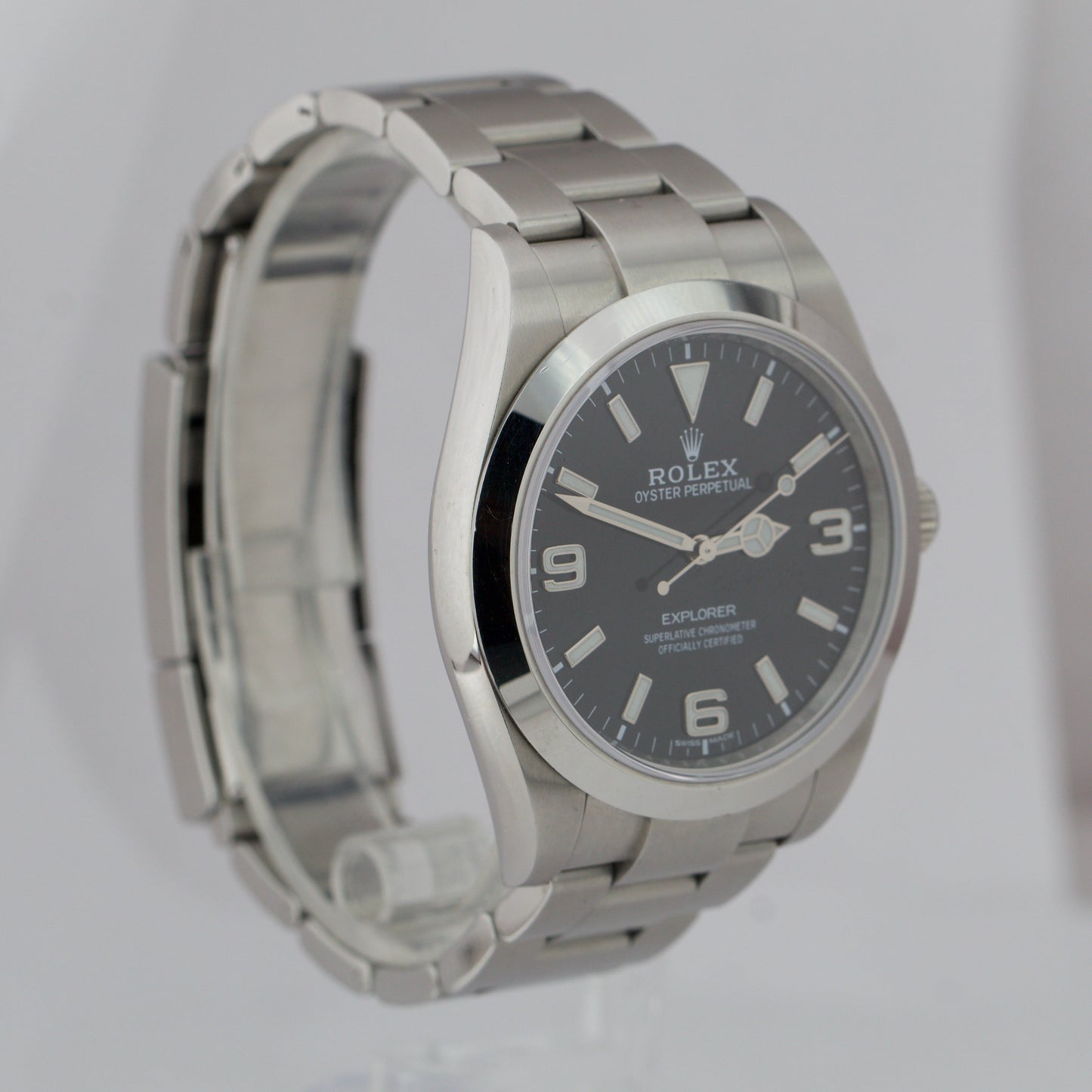DISCONTINUED Rolex Explorer I Black FULL LUME MK2 Stainless 39mm 214270 Watch