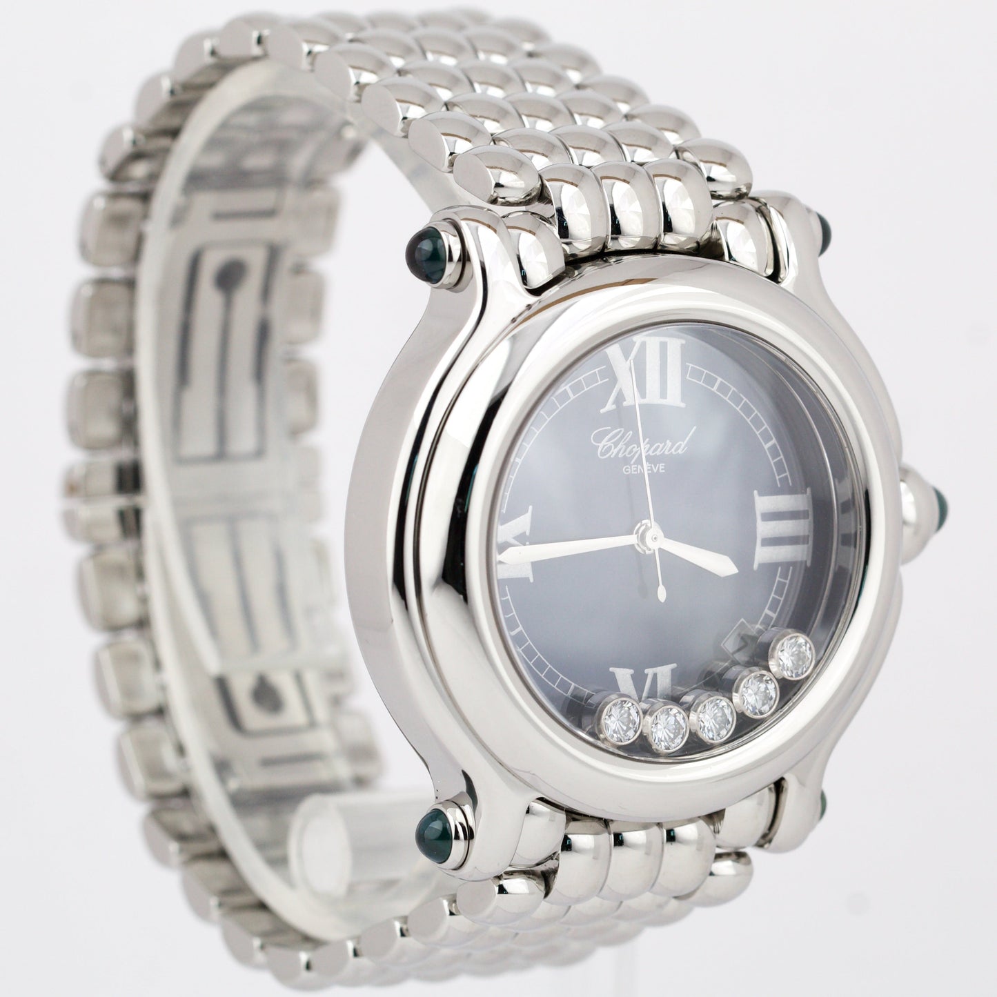 Chopard Happy Sport 38mm Blue Roman Steel Diamond Ladies 28/8965 Quartz Watch
