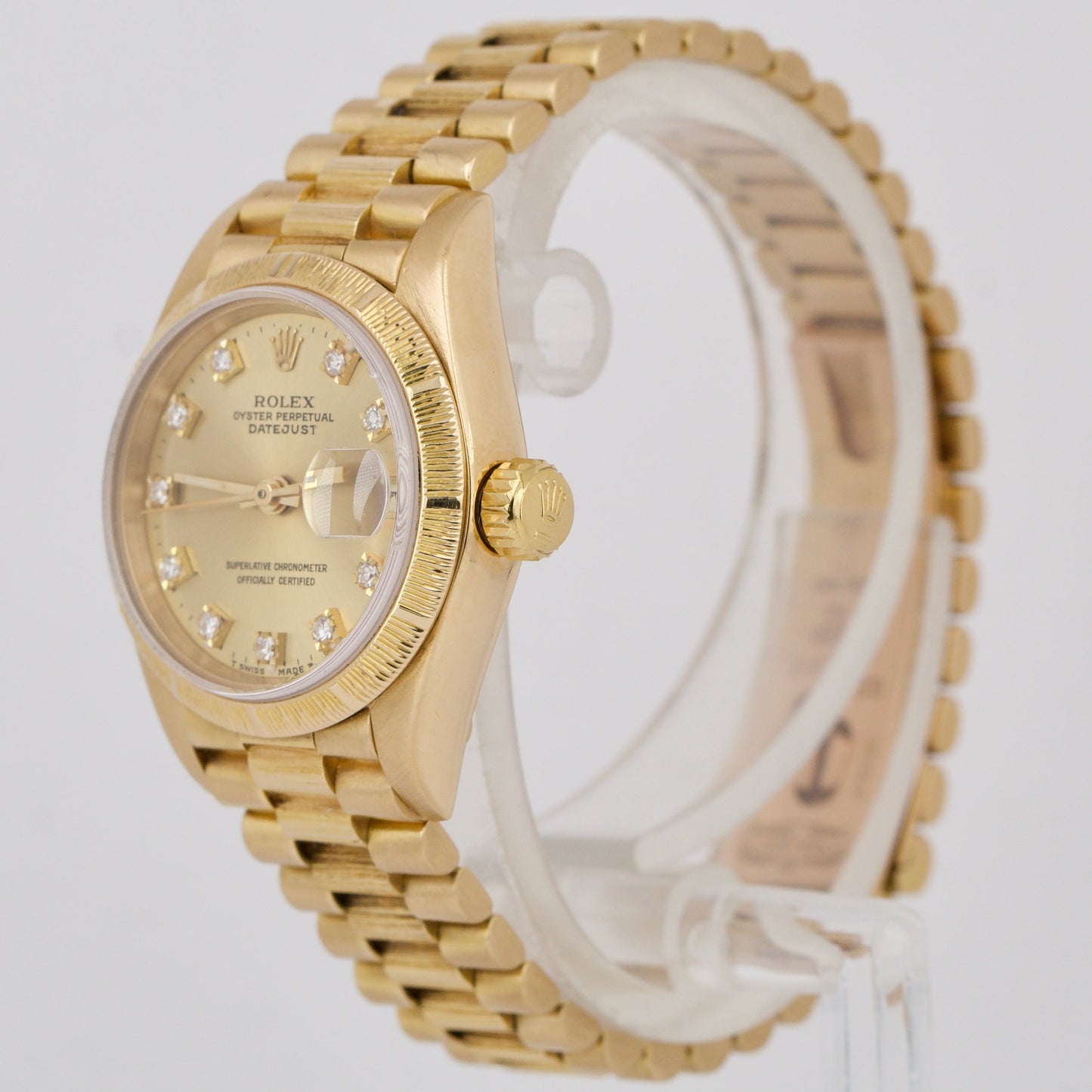 Ladies Rolex DateJust President BARK 26mm CHAMPAGNE DIAMOND 18K Gold Watch 69278