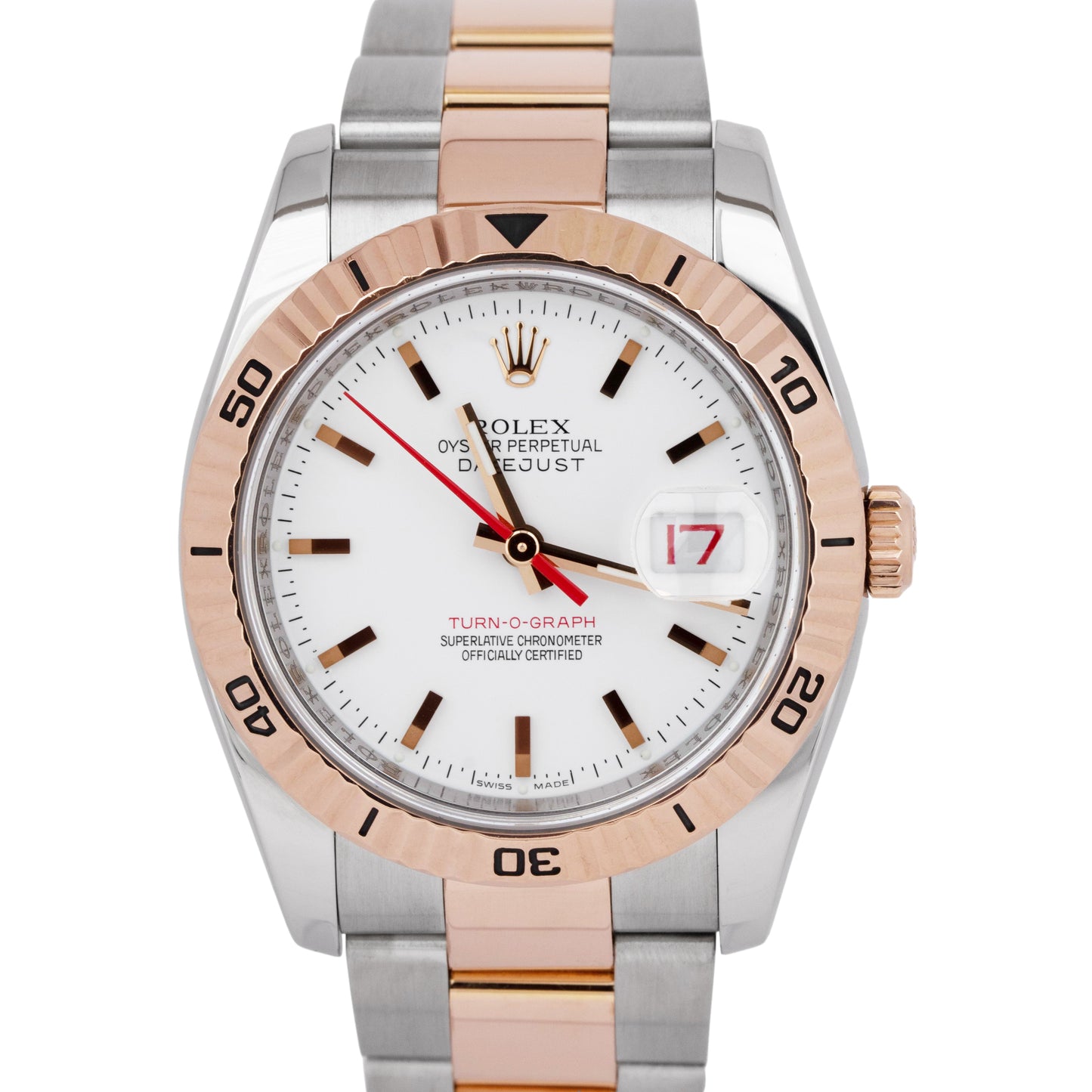 RSC 2021 Rolex DateJust Turn-O-Graph 36mm White Two-Tone Rose Gold 116261