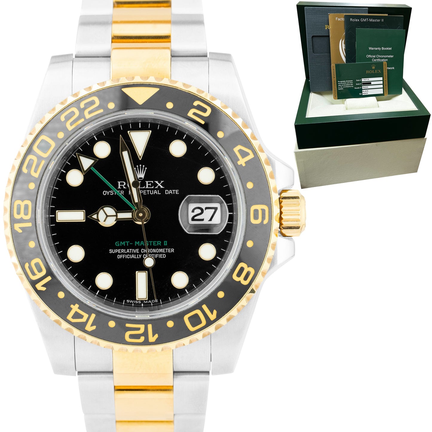 2012 Rolex GMT-Master II Ceramic 116713 Black Two-Tone Stainless 40mm Watch B+P