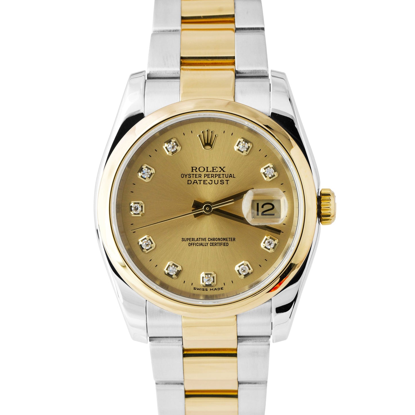 Rolex DateJust 36mm Two-Tone Gold Stainless Factory Diamond Champagne 116203
