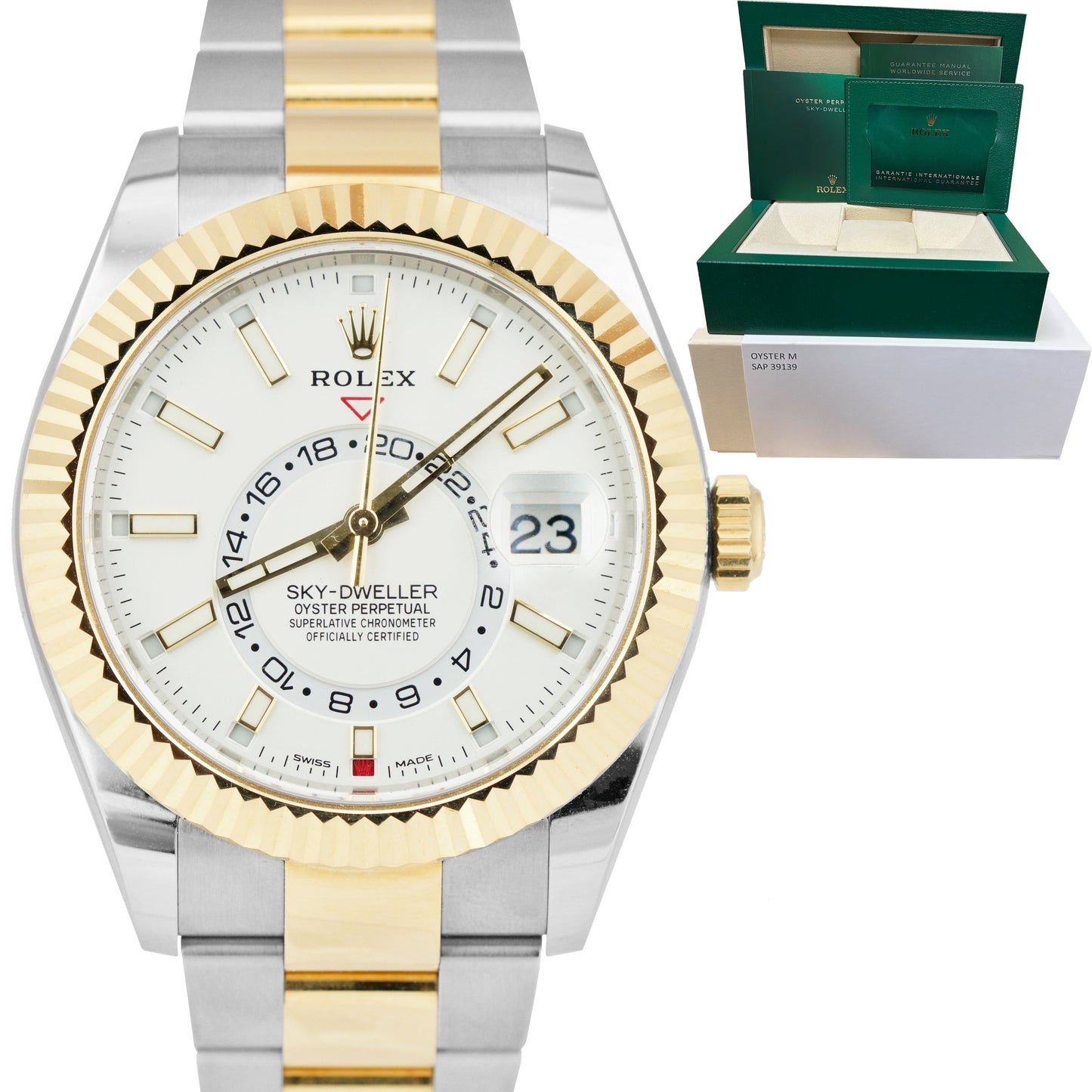 2021 Rolex Sky-Dweller Two-Tone Gold Stainless White 42mm Oyster Watch 326933