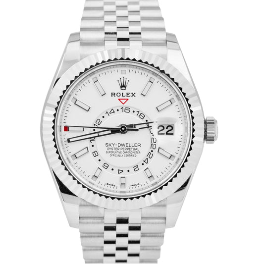 NEW APRIL 2023 PAPERS Rolex Sky-Dweller White Gold 42mm Jubilee Watch 326934 B+P