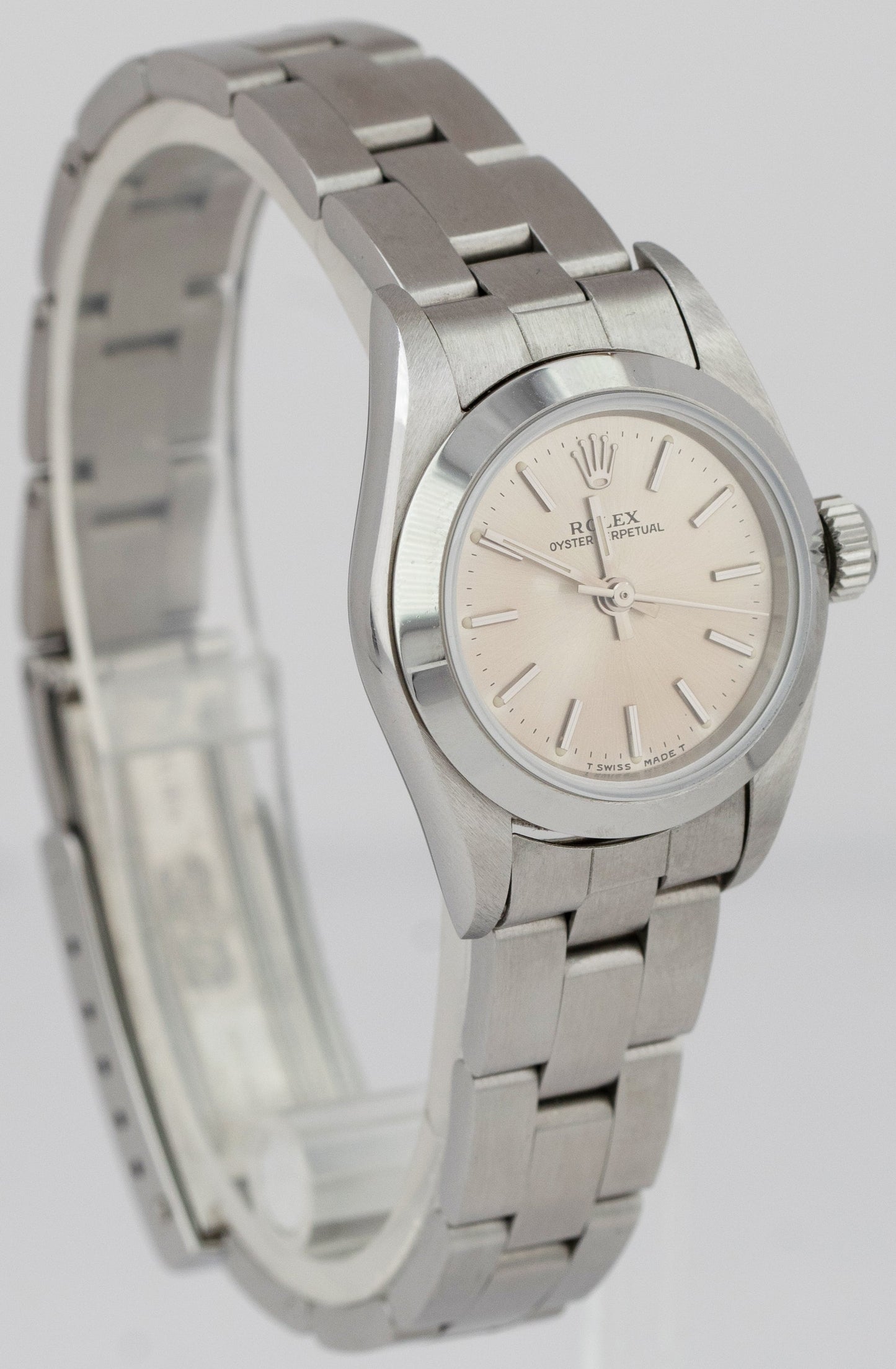 Ladies Rolex Oyster Perpetual Silver Patina 24mm Stainless Steel Watch 67180