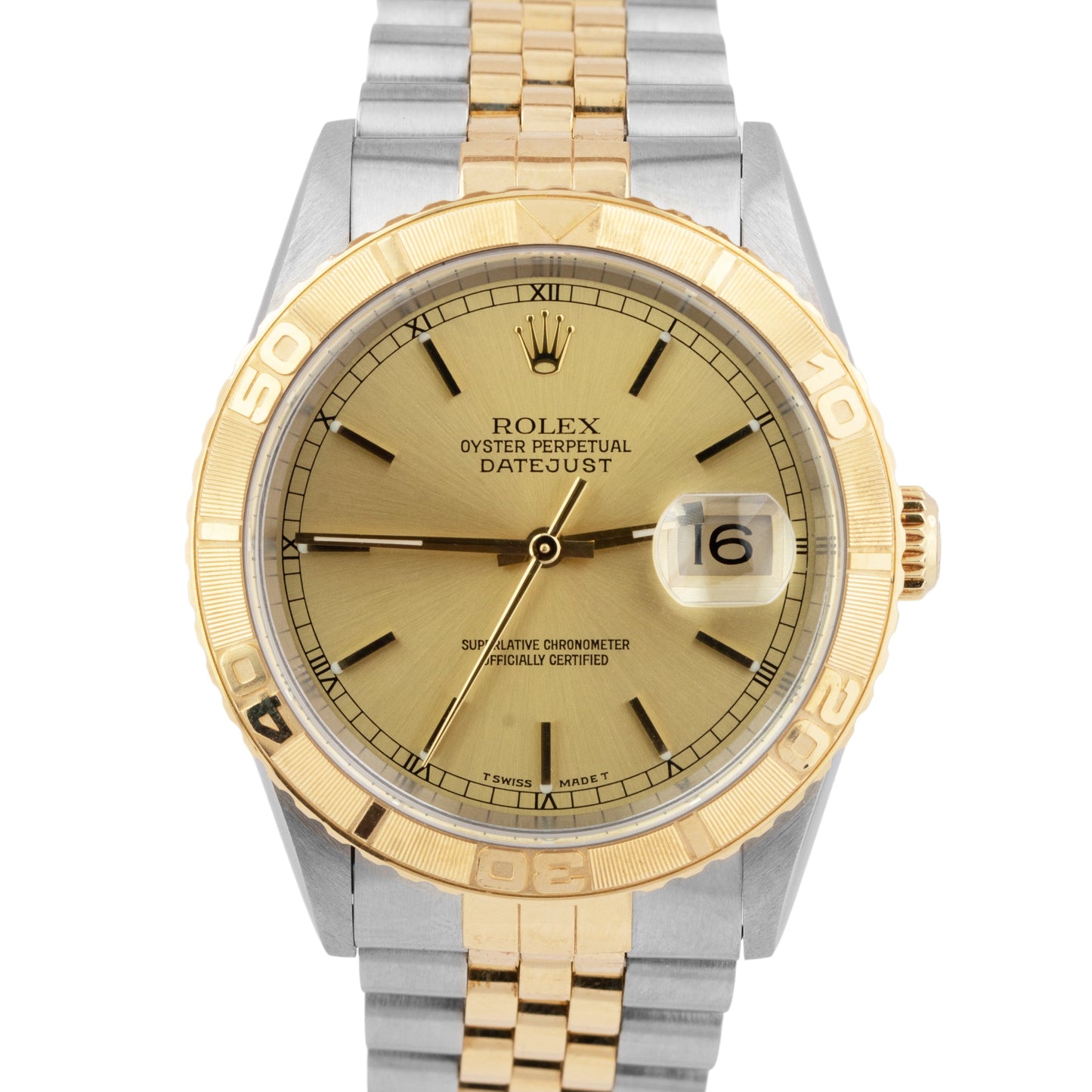 Rolex DateJust 16263 Turn-O-Graph 36mm Champagne Thunderbird Two-Tone Gold Watch