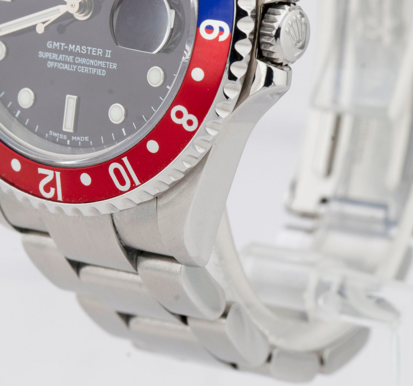 UNPOLISHED Rolex GMT-Master II PEPSI BLUE Red NO-HOLES Steel 40mm Watch 16710
