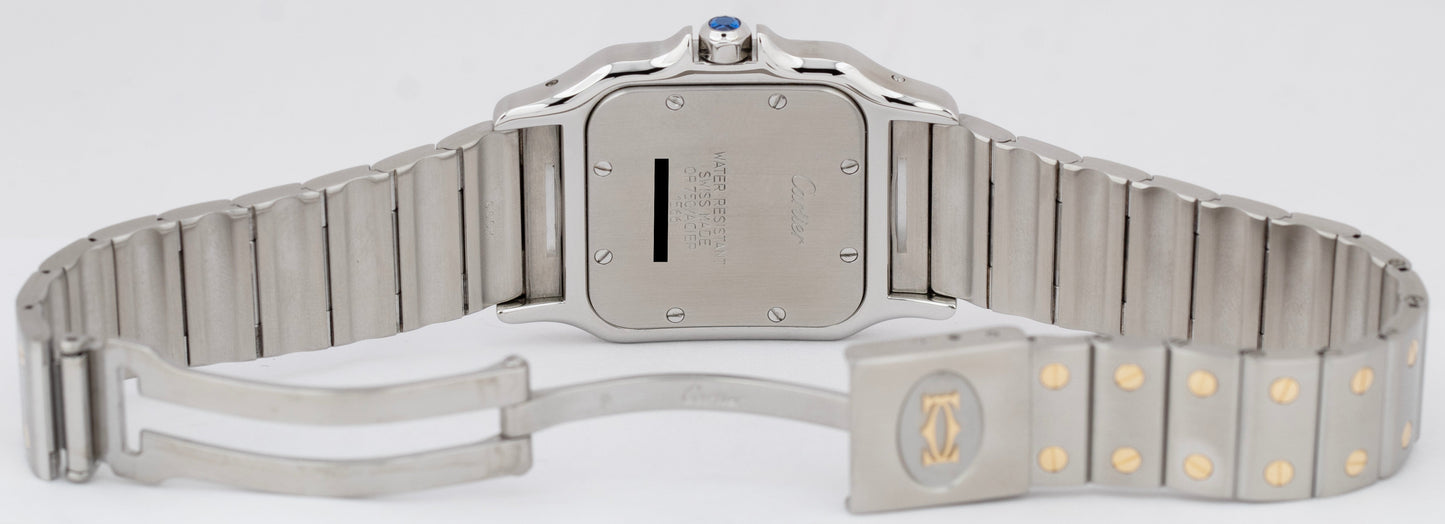 Ladies Cartier Santos Galbee Two-Tone Gold Steel White 29mm Quartz Watch 1566