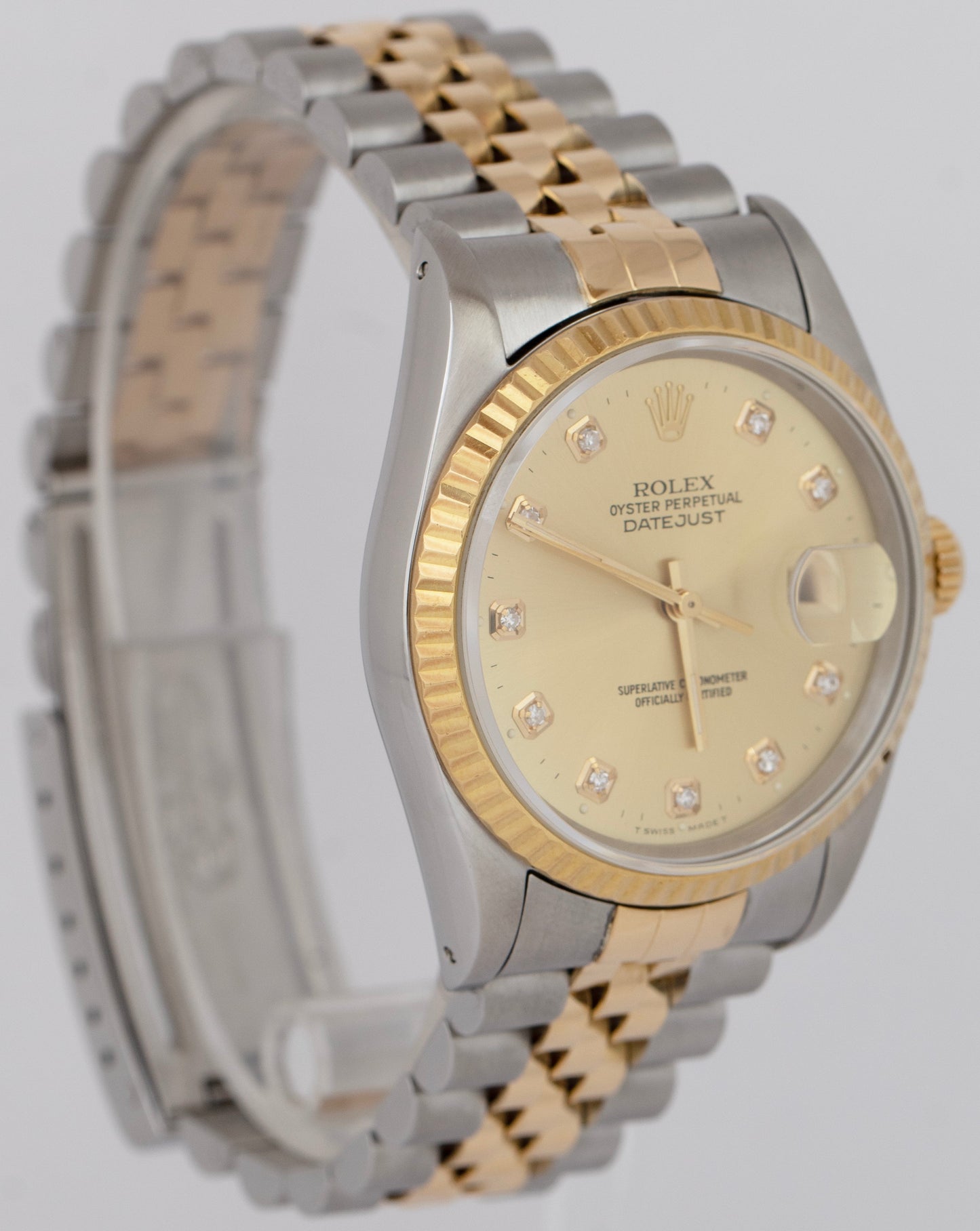 Rolex DateJust 36mm Champagne Diamond 18K Gold Stainless Steel Watch 16233