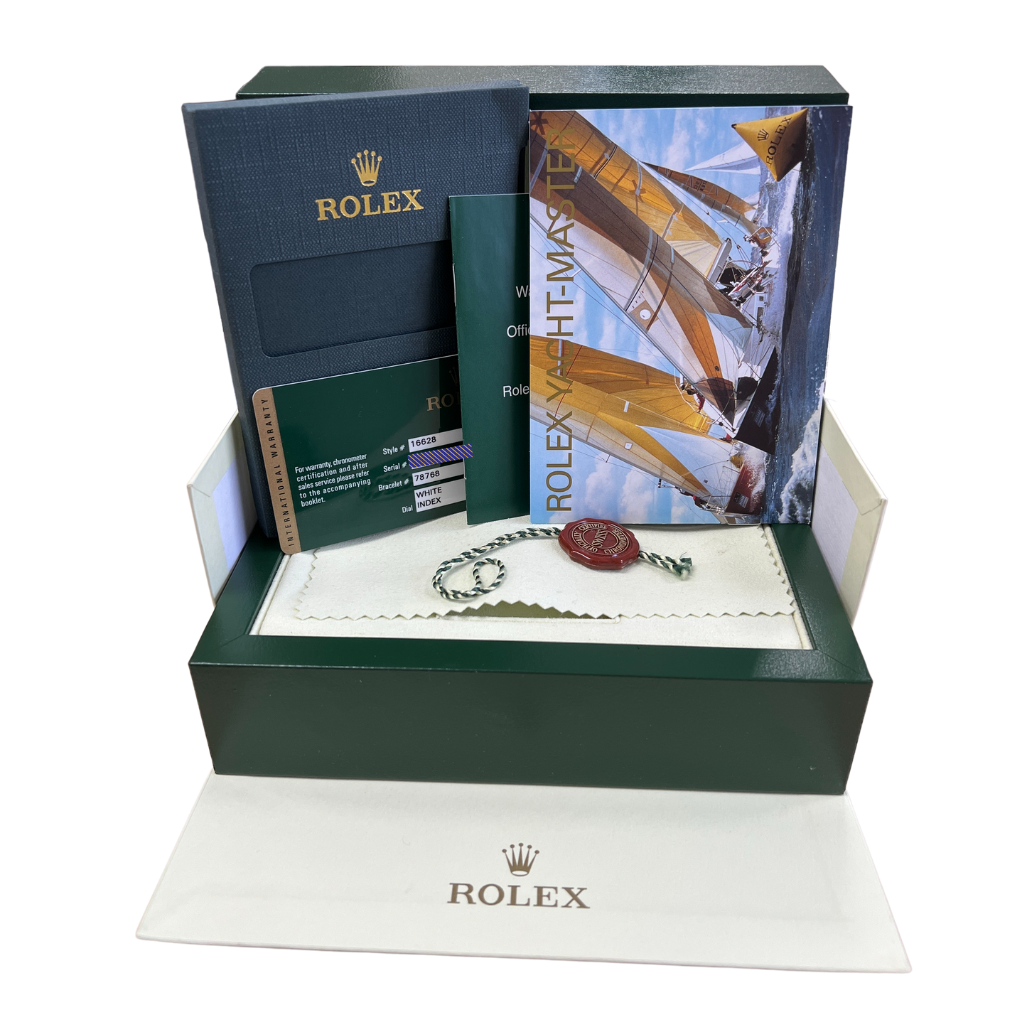 2012 BOX CARD Rolex Yacht-Master White 16628 18K Yellow Gold 40mm Oyster Watch