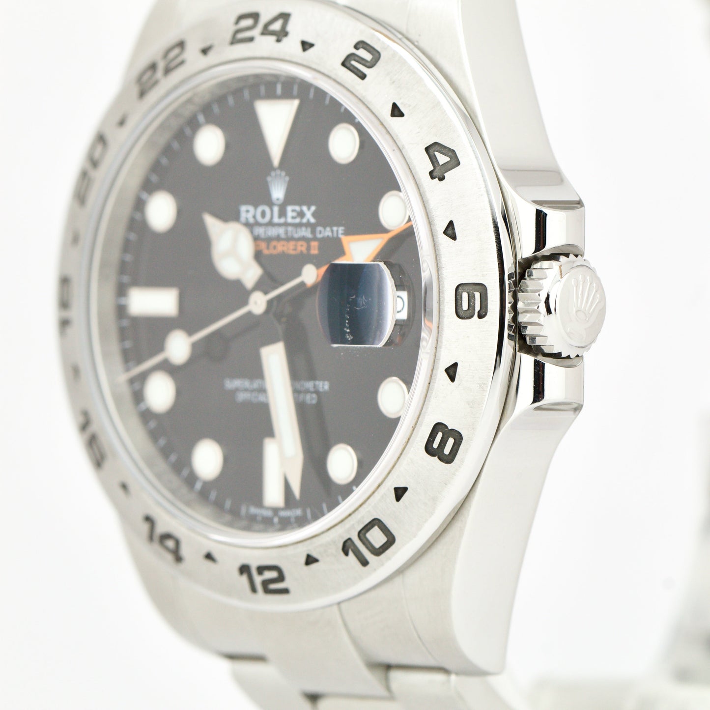 Rolex Explorer II Black Dial Orange Stainless Steel Date 42mm Watch 216570 B+P