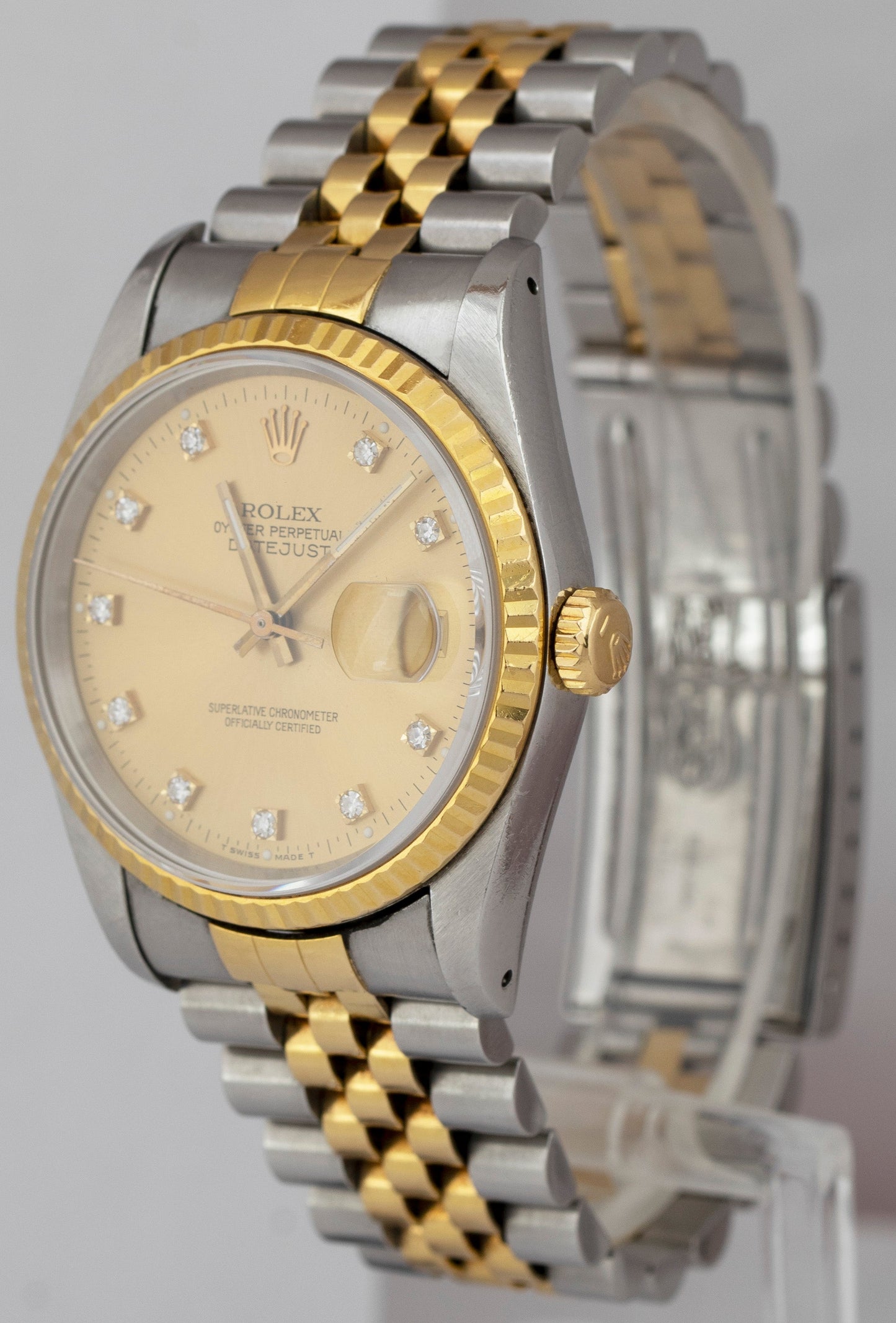UNPOL. Rolex DateJust 36mm Champagne Diamond Two-Tone Gold Watch 16233 B+P