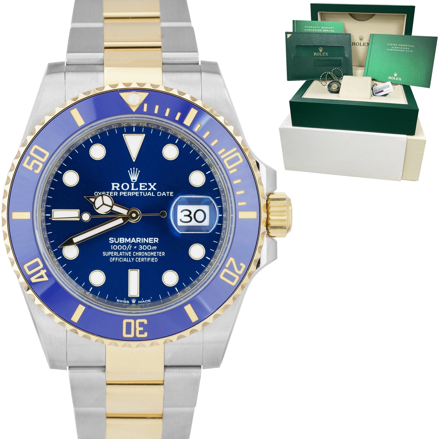 2021 NEW CARD Rolex Submariner Date 41mm Two-Tone Gold Blue Watch 126613 LB