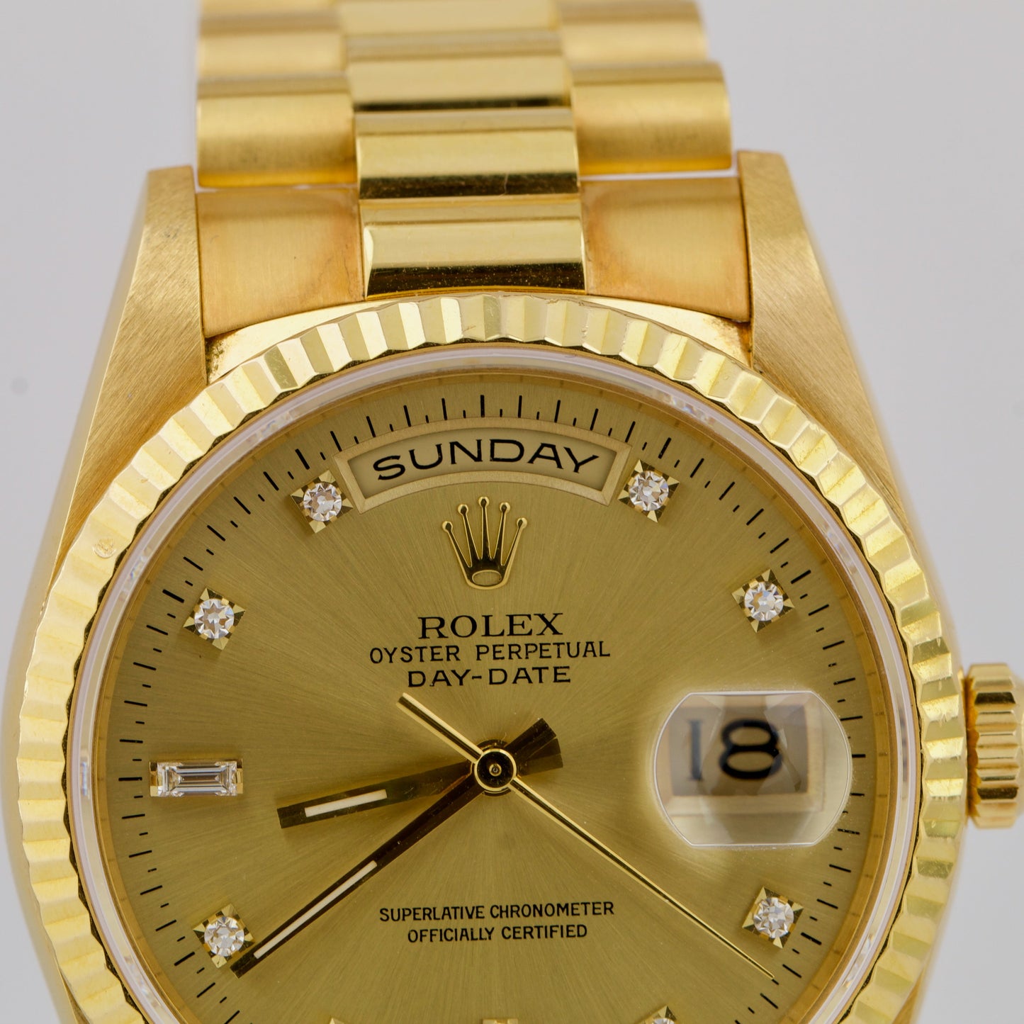 TOP CONDITION Rolex Day-Date President 36mm Champagne DIAMOND Gold Watch 18238
