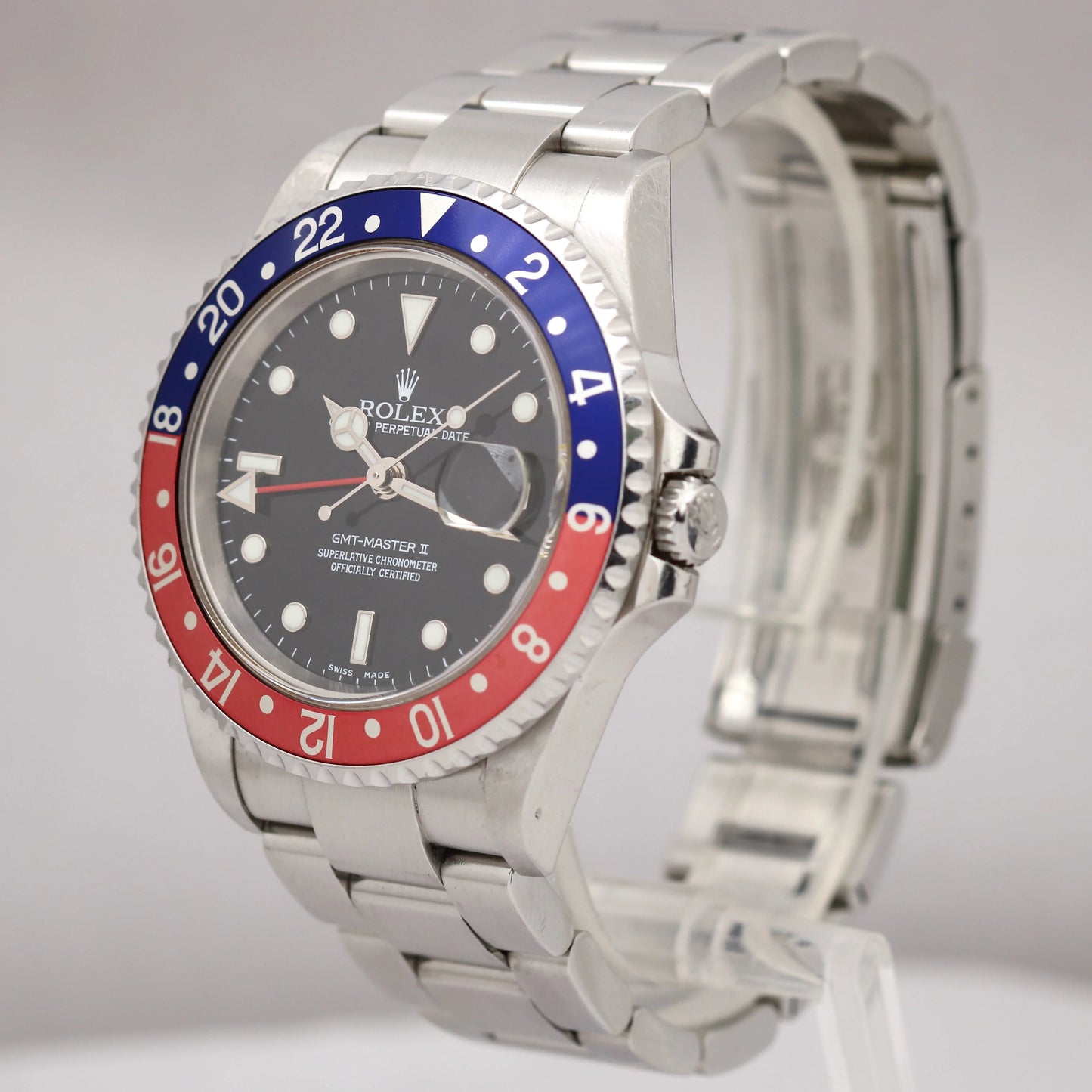 UNPOLISHED Rolex GMT-Master II NO HOLES 40mm 16710 Blue Red PEPSI Steel Watch