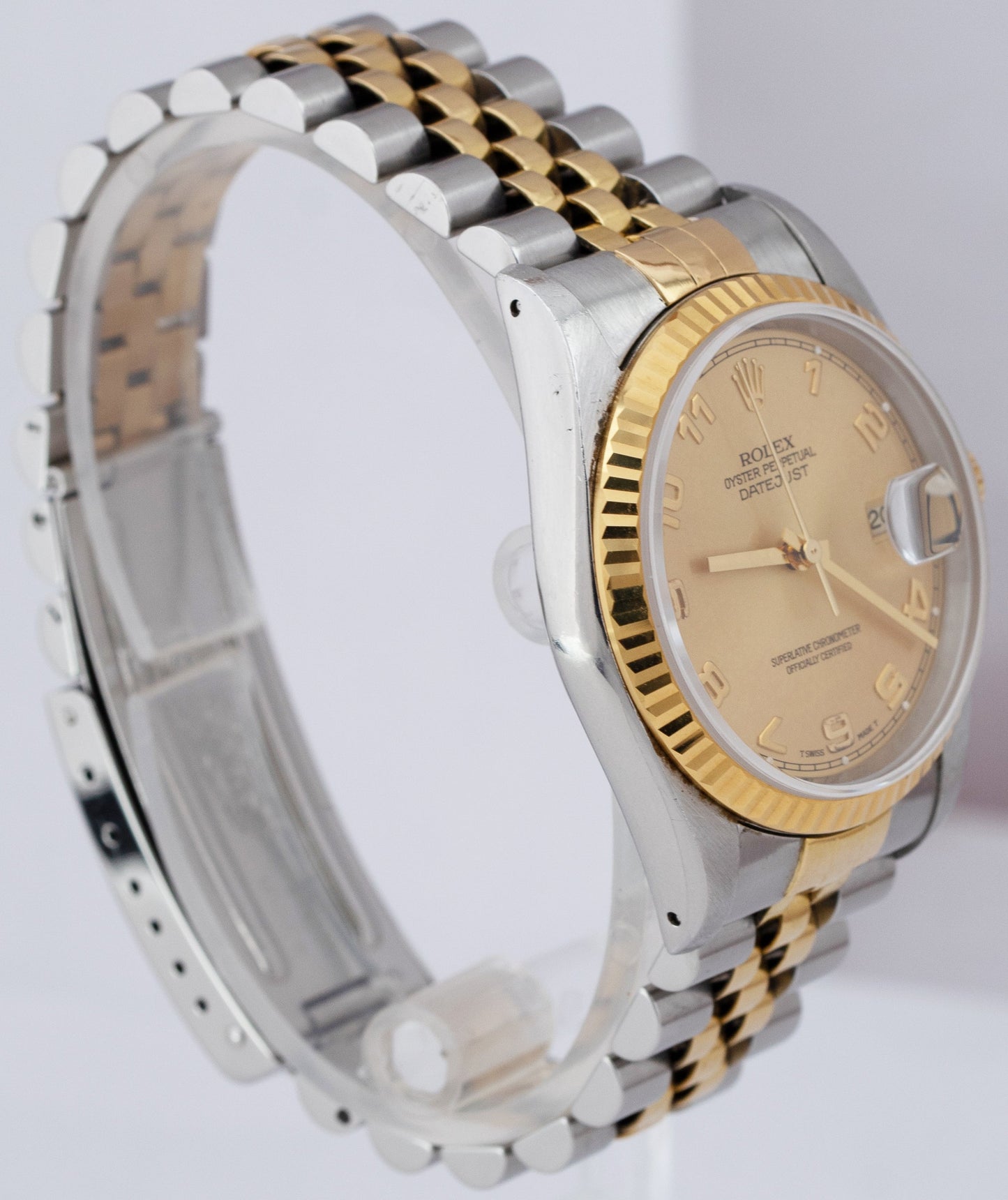 UNPOLISHED Rolex DateJust 36mm 18K Gold Stainless Champagne Arabic Watch 16233