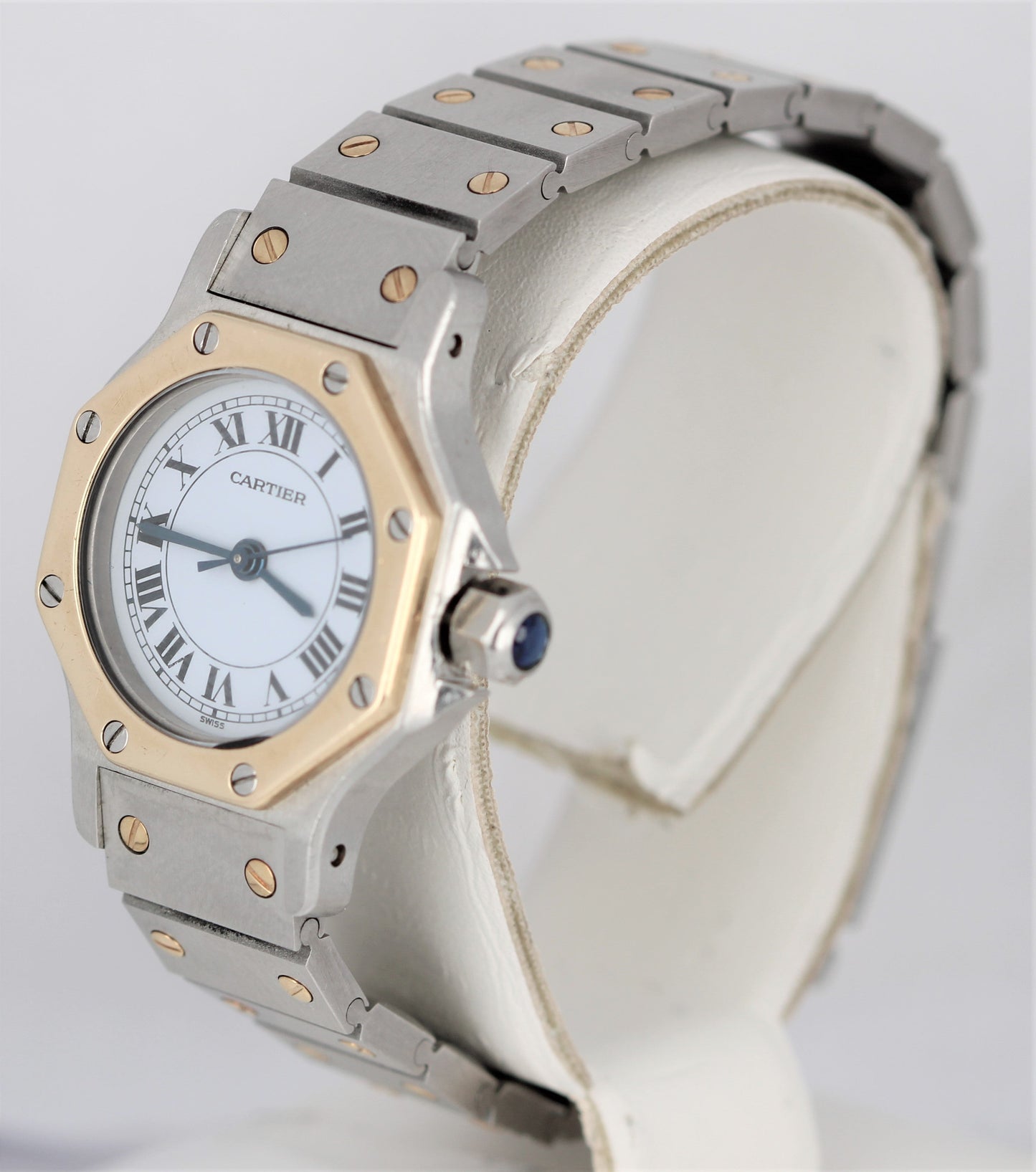 Cartier Santos Octagon Two Tone Stainless 18k Yellow Gold White 25mm 0907 Watch
