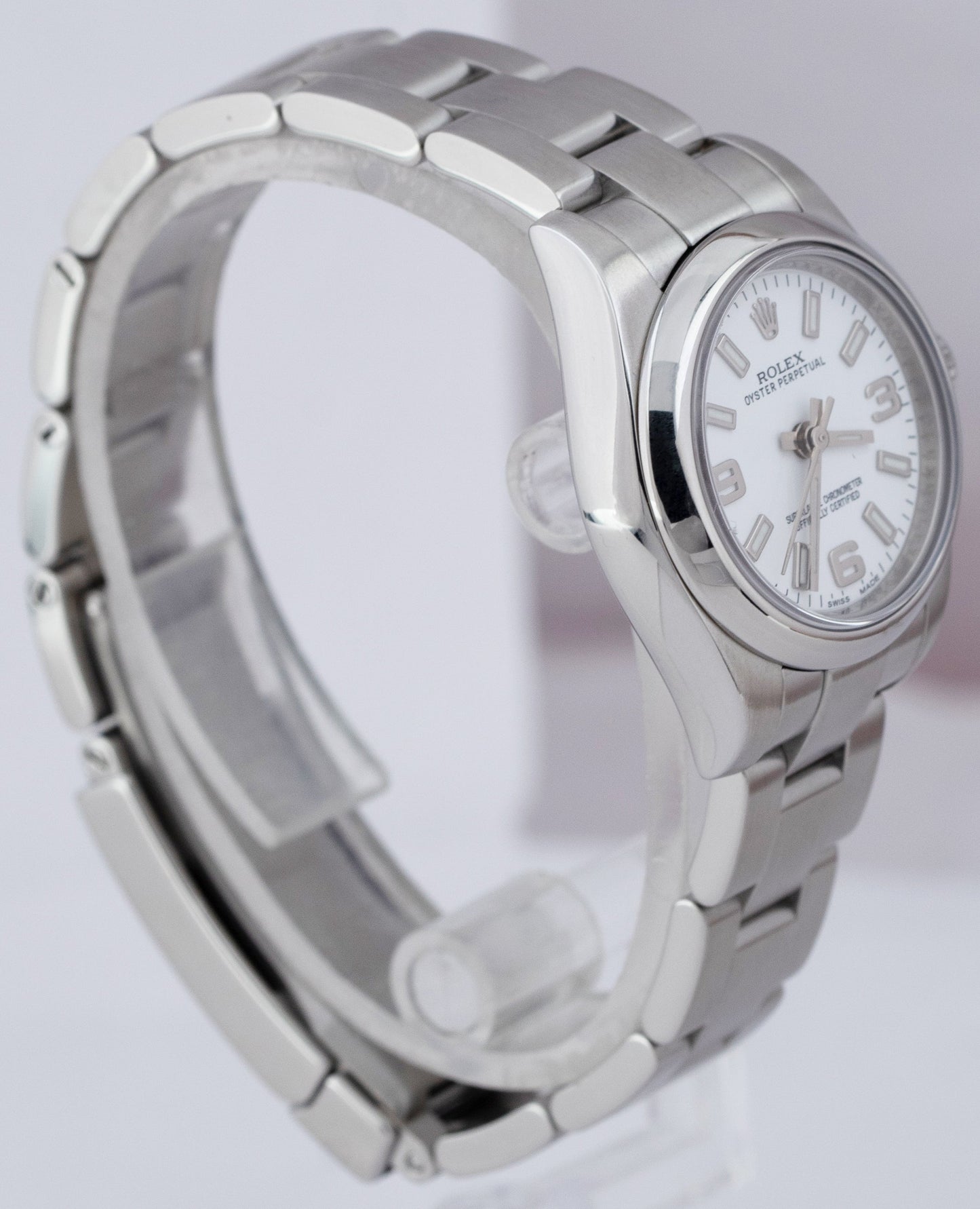 Ladies Rolex Oyster Perpetual 26mm White 3-6-9 Stainless Steel Watch 176200
