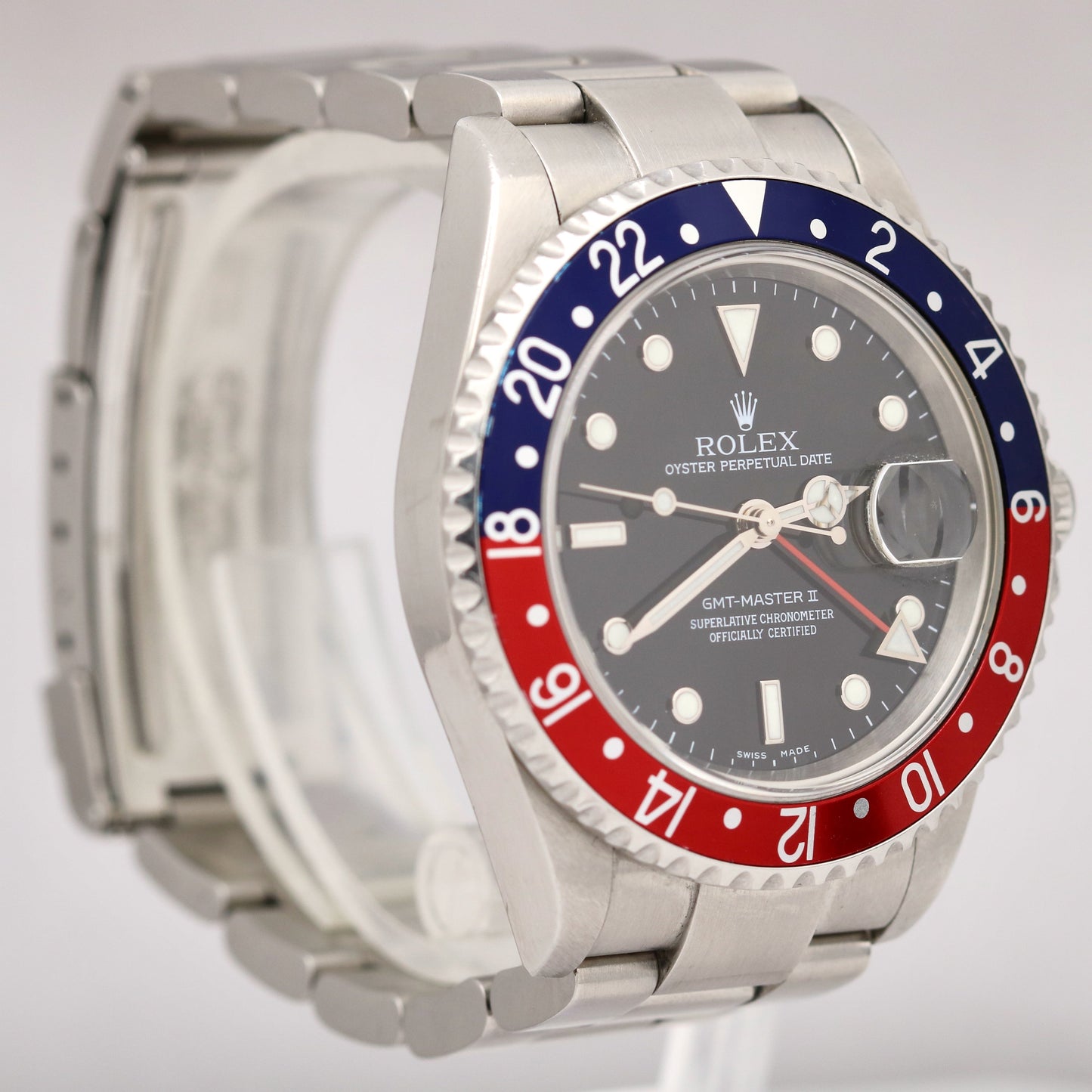 UNPOLISHED Rolex GMT-Master II PEPSI Blue Red NO HOLES Steel 40mm 116710 Watch