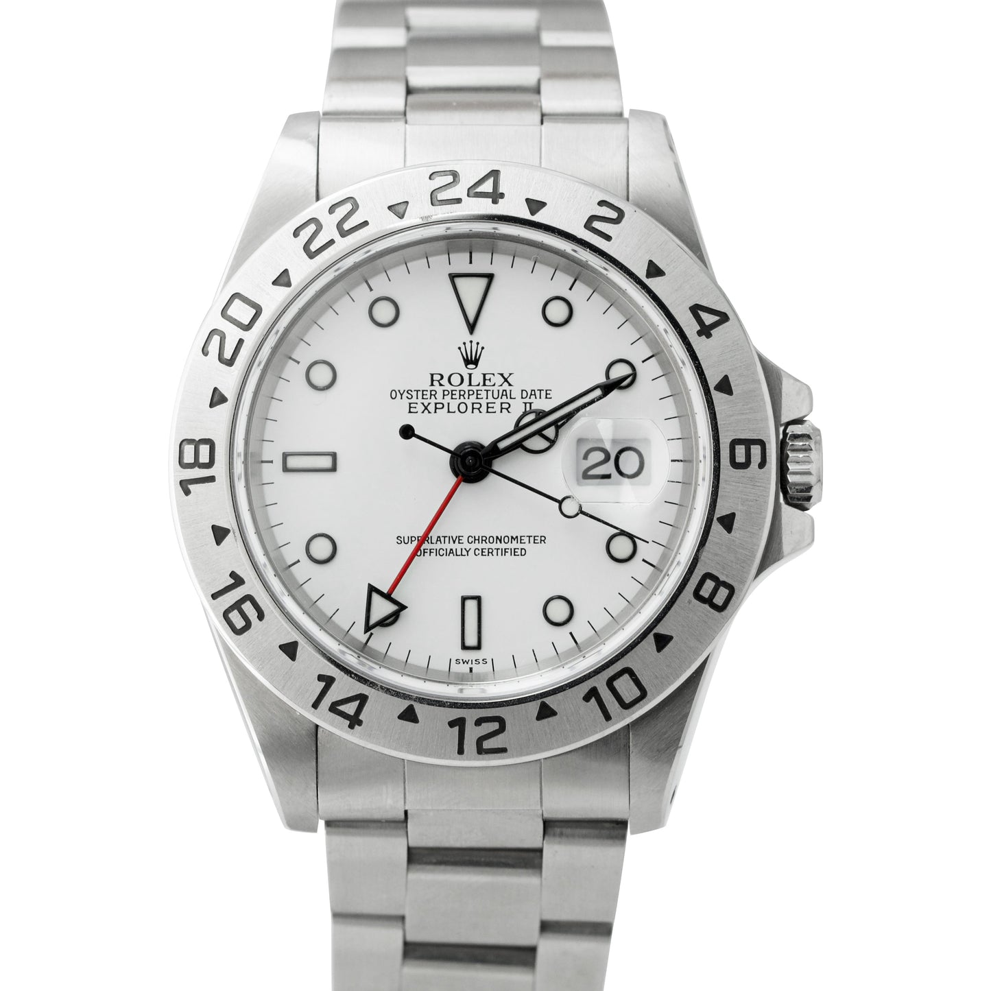 Rolex Explorer II Polar White SWISS ONLY A SERIAL GMT 40mm Stainless Watch 16570