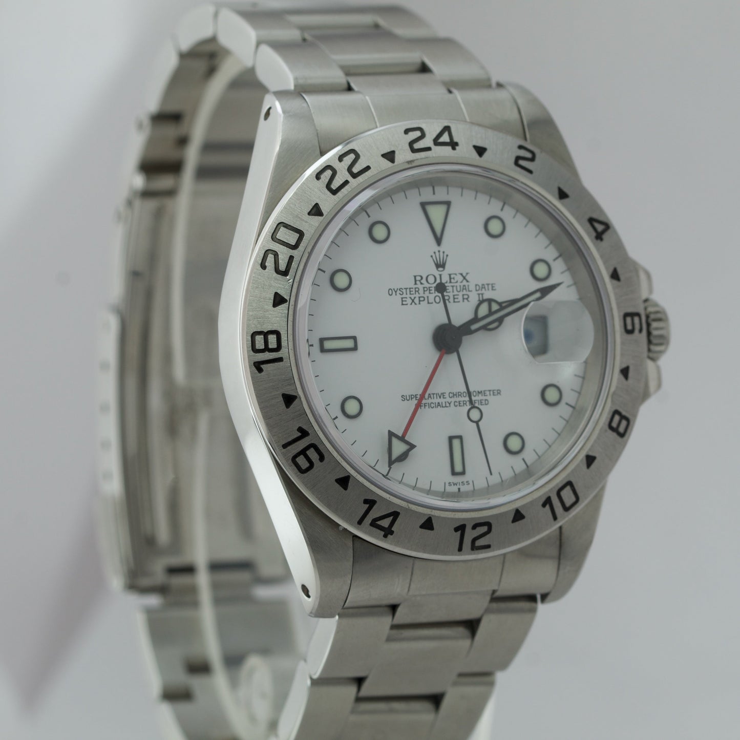 Rolex Explorer II Polar White SWISS ONLY A SERIAL GMT 40mm Stainless Watch 16570
