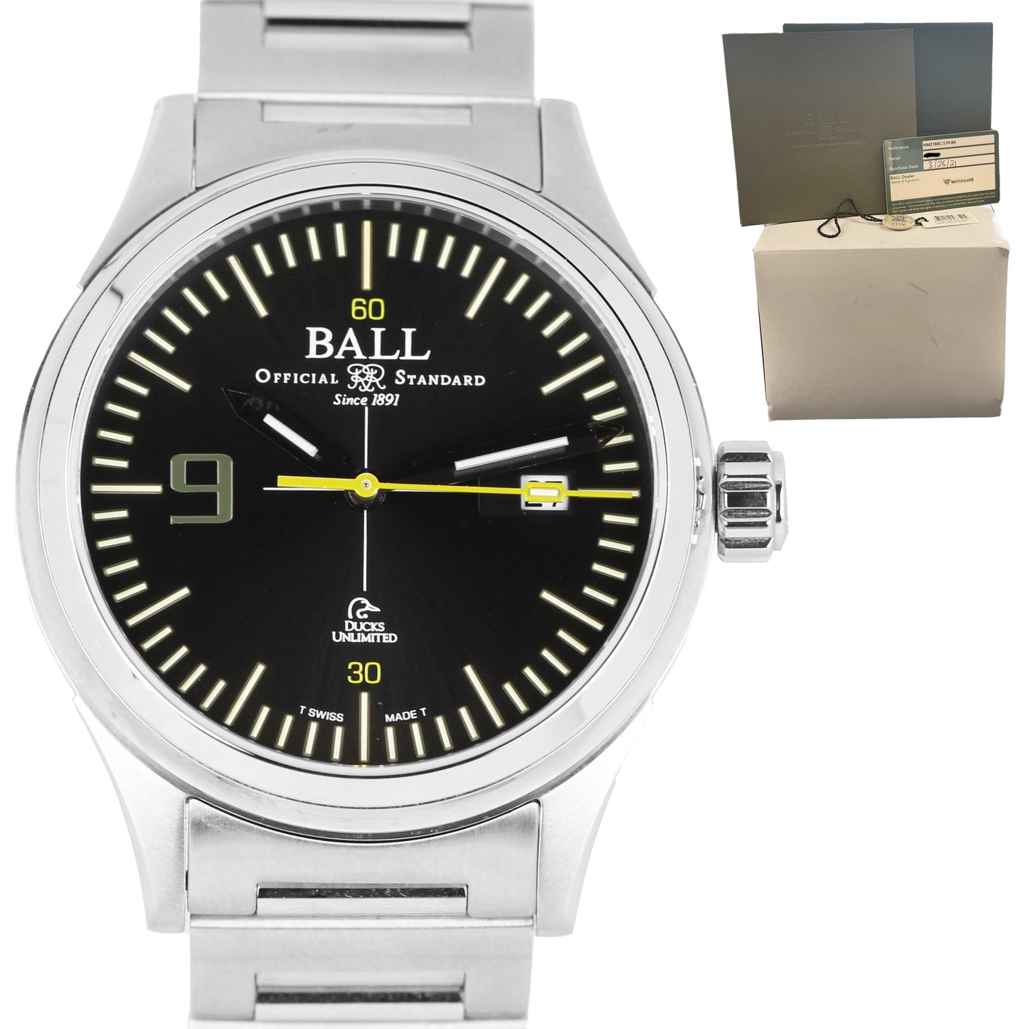 Ball Fireman Ducks Unlimited Stainless Steel Black 40mm NM2188C-S19-BK Watch B&P