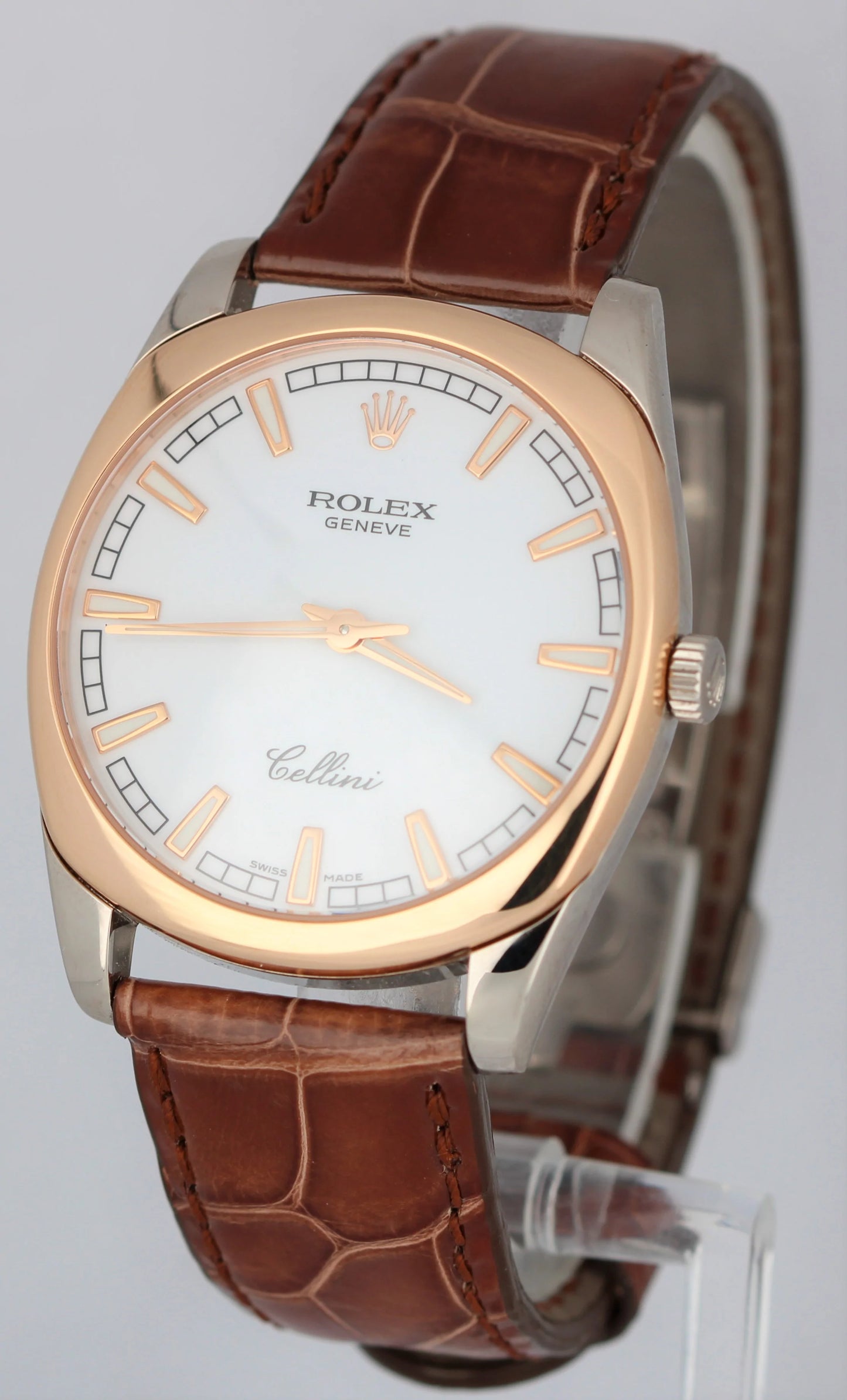 Rolex Cellini Danaos White Dial 18K Gold 38mm Brown Leather 4243 Watch B&P