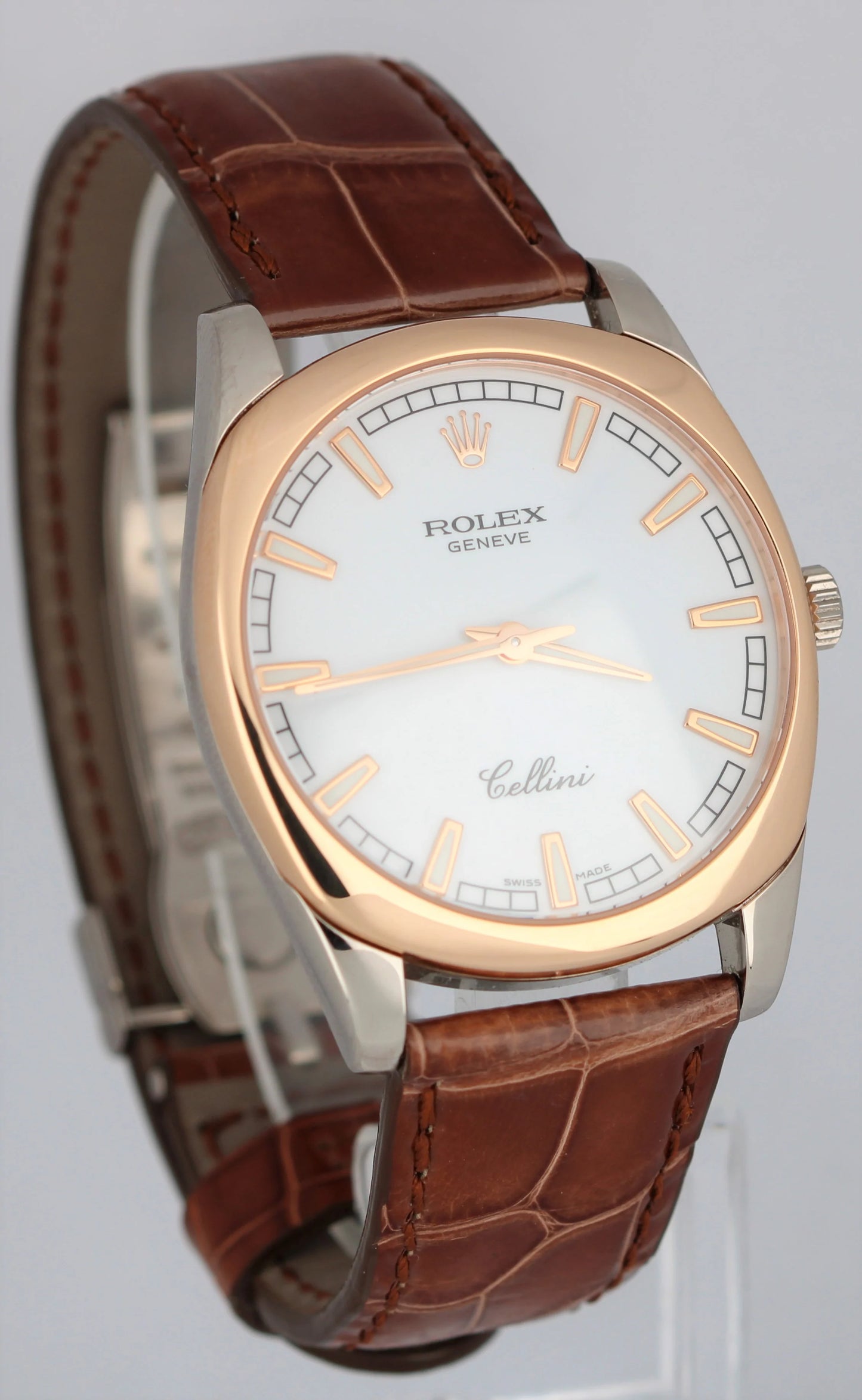 Rolex Cellini Danaos White Dial 18K Gold 38mm Brown Leather 4243 Watch B&P