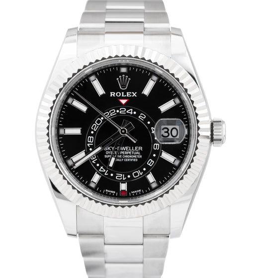 2020 PAPERS Rolex Sky-Dweller 326934 Steel 18k White Gold BLACK 42mm Watch B+P