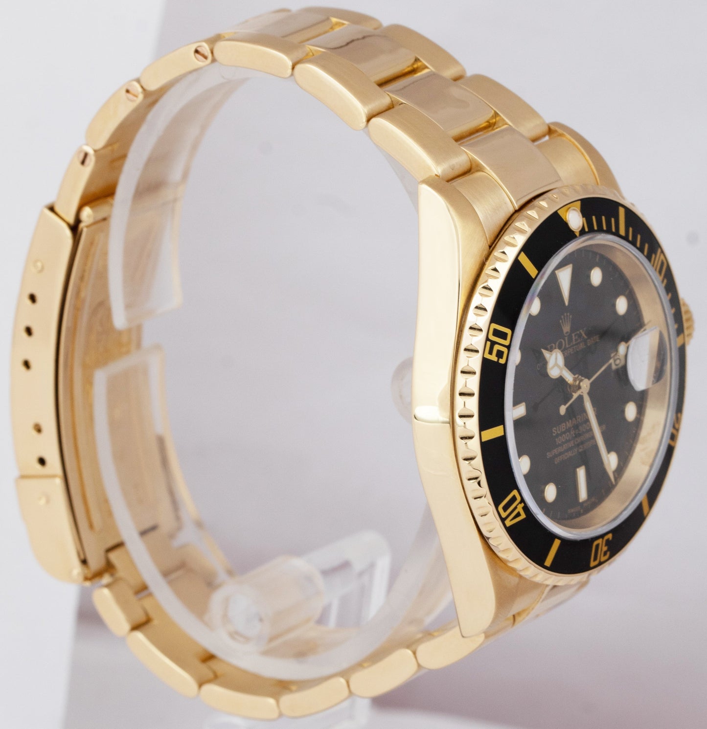 Rolex Submariner Date 18K Yellow Gold Black 40mm NO-HOLES CASE Dive Watch 16618