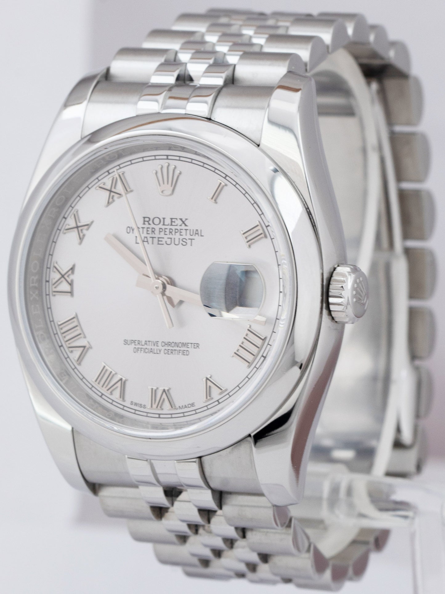 MINT Rolex DateJust Silver 36mm Stainless Steel Automatic Jubilee Watch 116200
